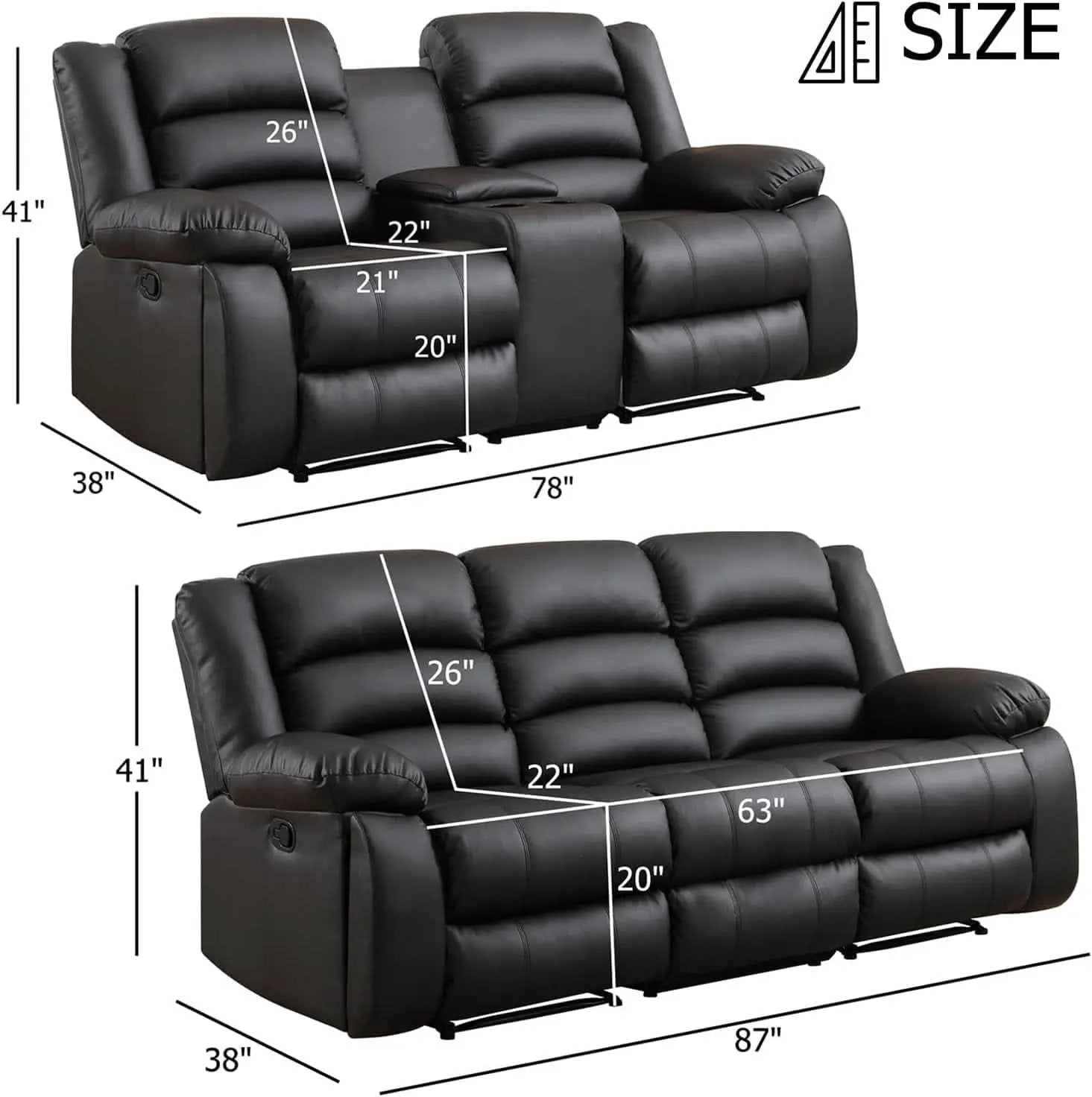 Black Faux Leather Manual Recliner Sofa Set With Loveseat from PriceLows™