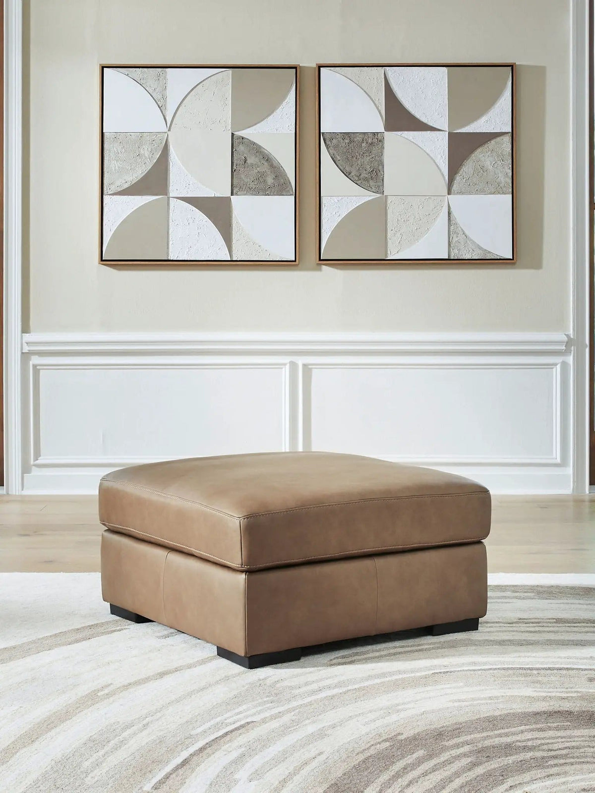 Veronella Oversized Accent Ottoman | 37 x 37 x 19 in | Faux Leather & Wood | Sahara