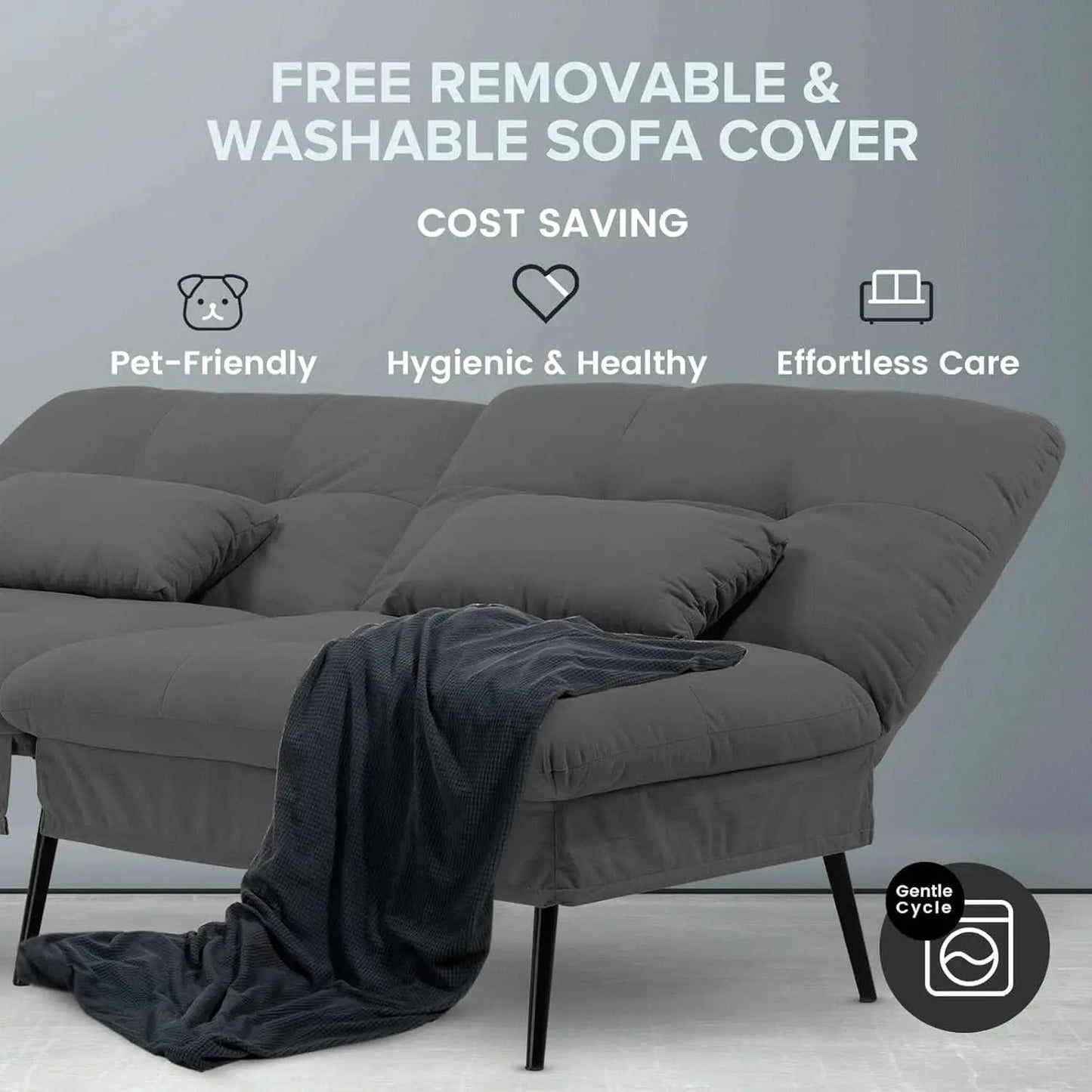 68 Inch Convertible Futon Sofa Bed With Adjustable Backrest from PriceLows™