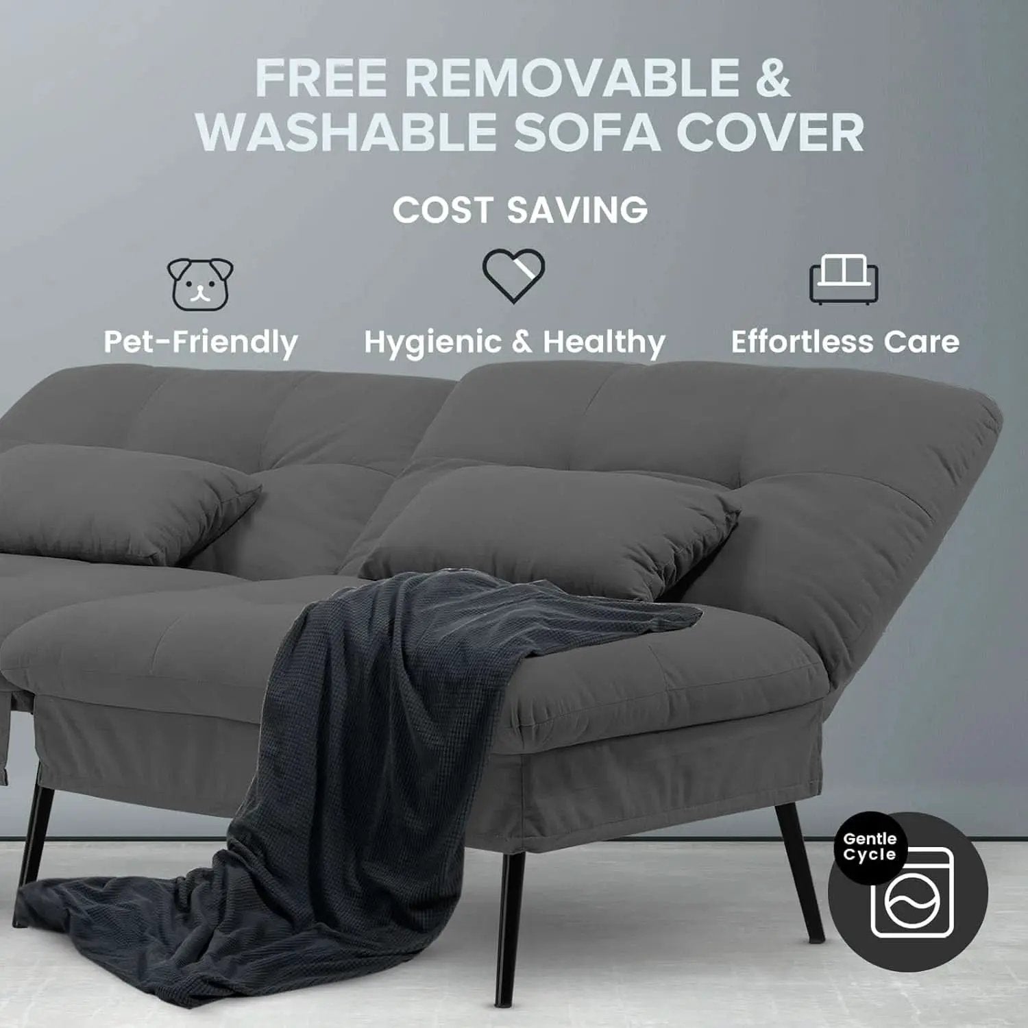 68 Inch Convertible Futon Sofa Bed With Adjustable Backrest from PriceLows™