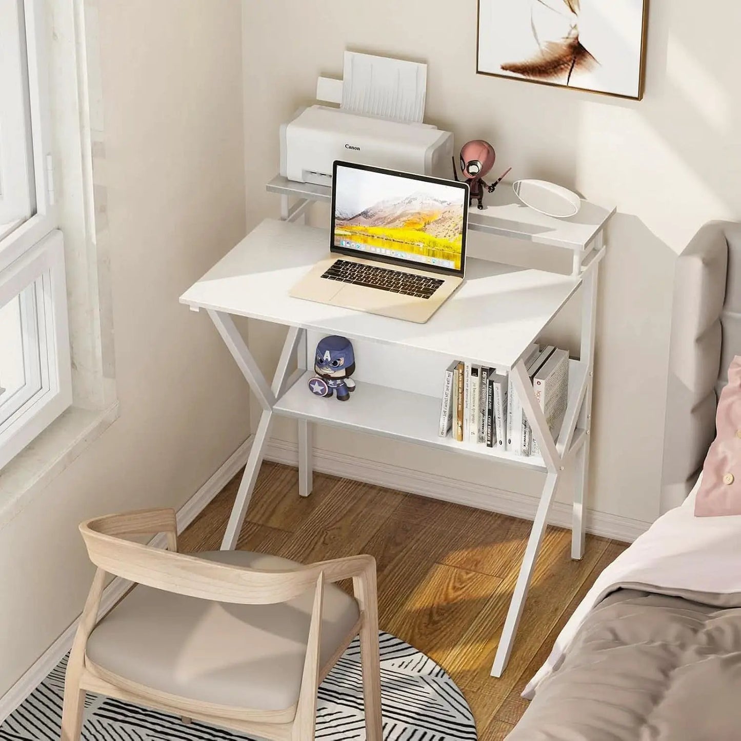 27.5 Inch White Computer Desk With Storage Shelves from PriceLows™