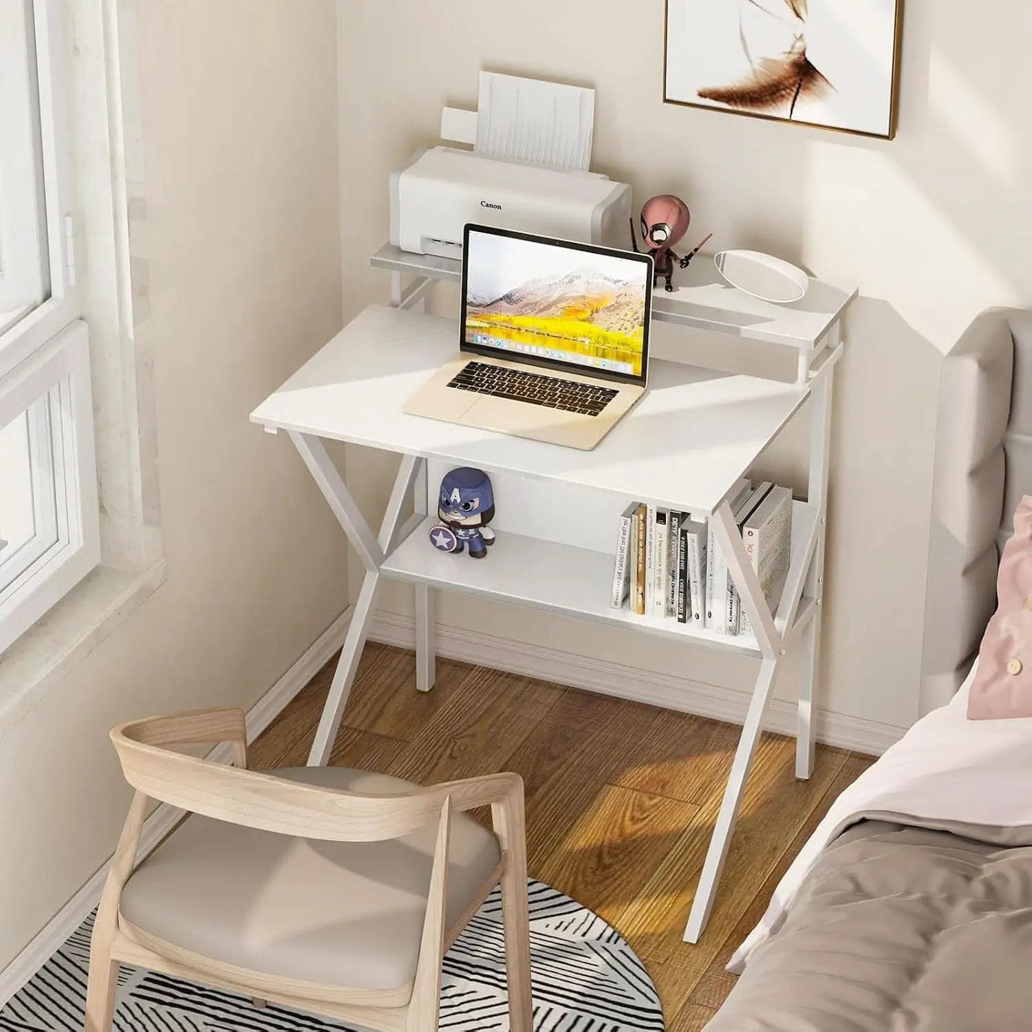 27.5 Inch White Computer Desk With Storage Shelves from PriceLows™
