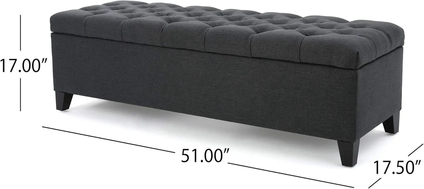 Dark Grey Tufted Fabric Storage Ottoman 17.5 In Depth from PriceLows™