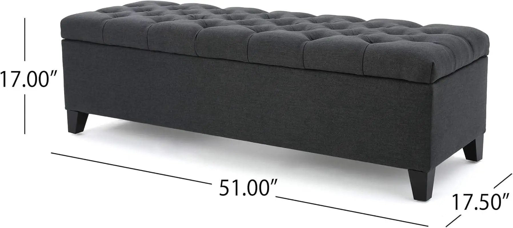 Dark Grey Tufted Fabric Storage Ottoman 17.5 In Depth from PriceLows™