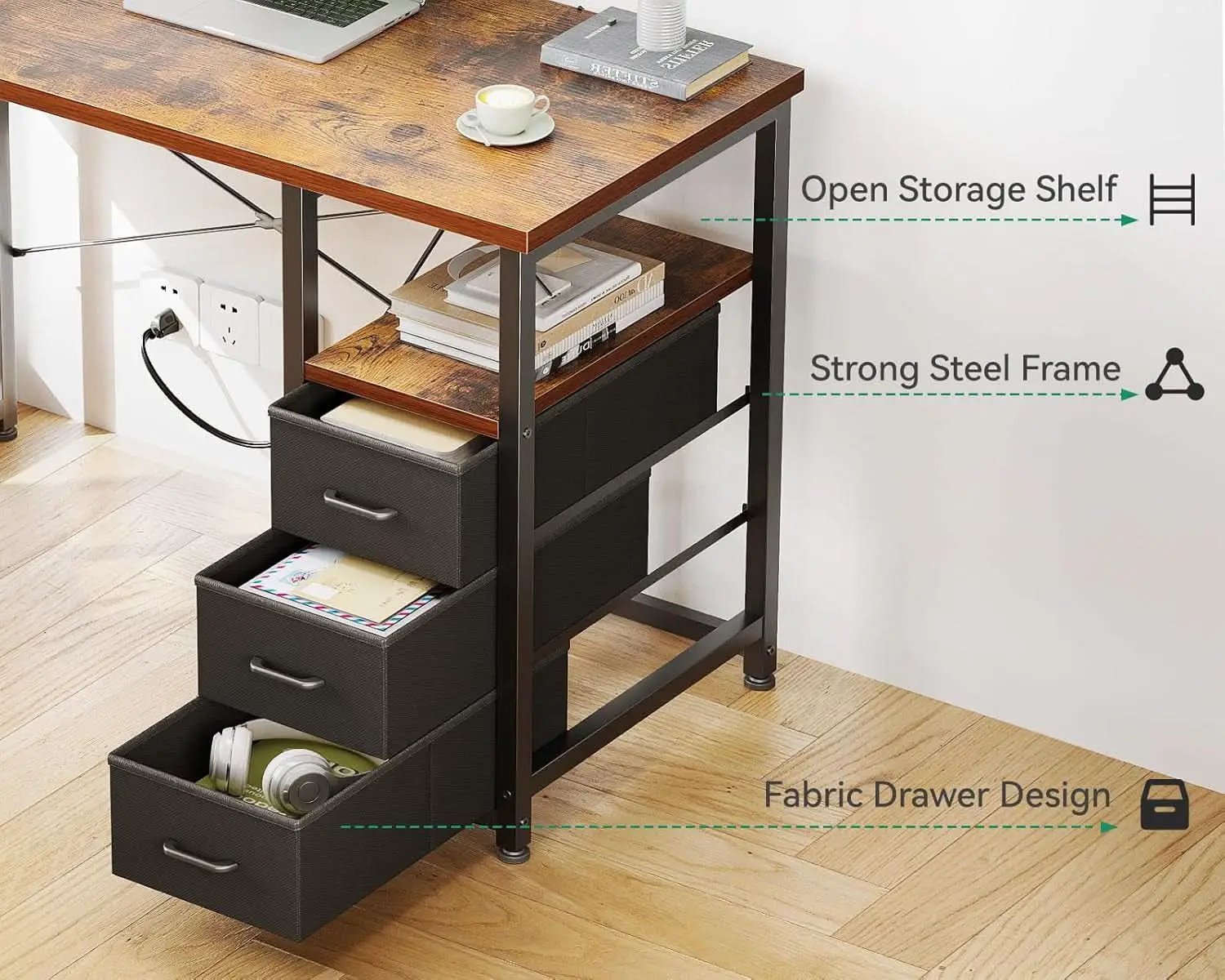 32-Inch Vintage Desk With Drawers And Charging Station from PriceLows™