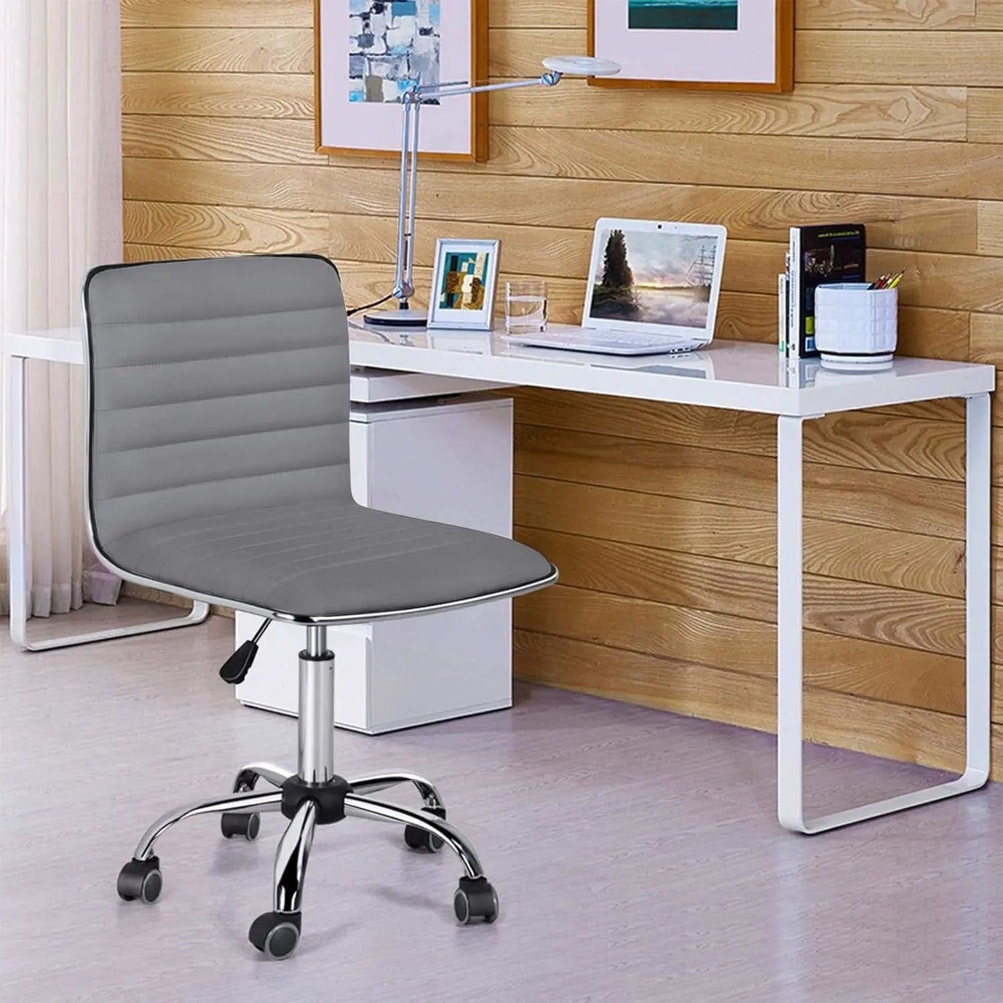 Grey PU Leather Armless Office Chair Height Adjustment from PriceLows™