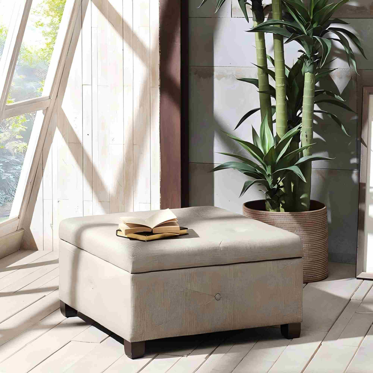Aspen Storage Ottoman | Soft Close Lid | Button Tufted Fabric | 29.5 Inch Width