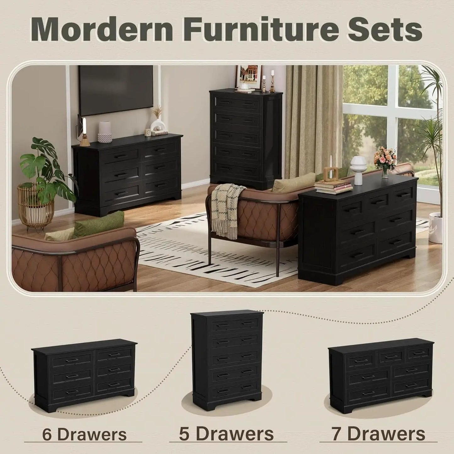 Seven Drawer Dresser For Bedroom Black Finish Storage from PriceLows™