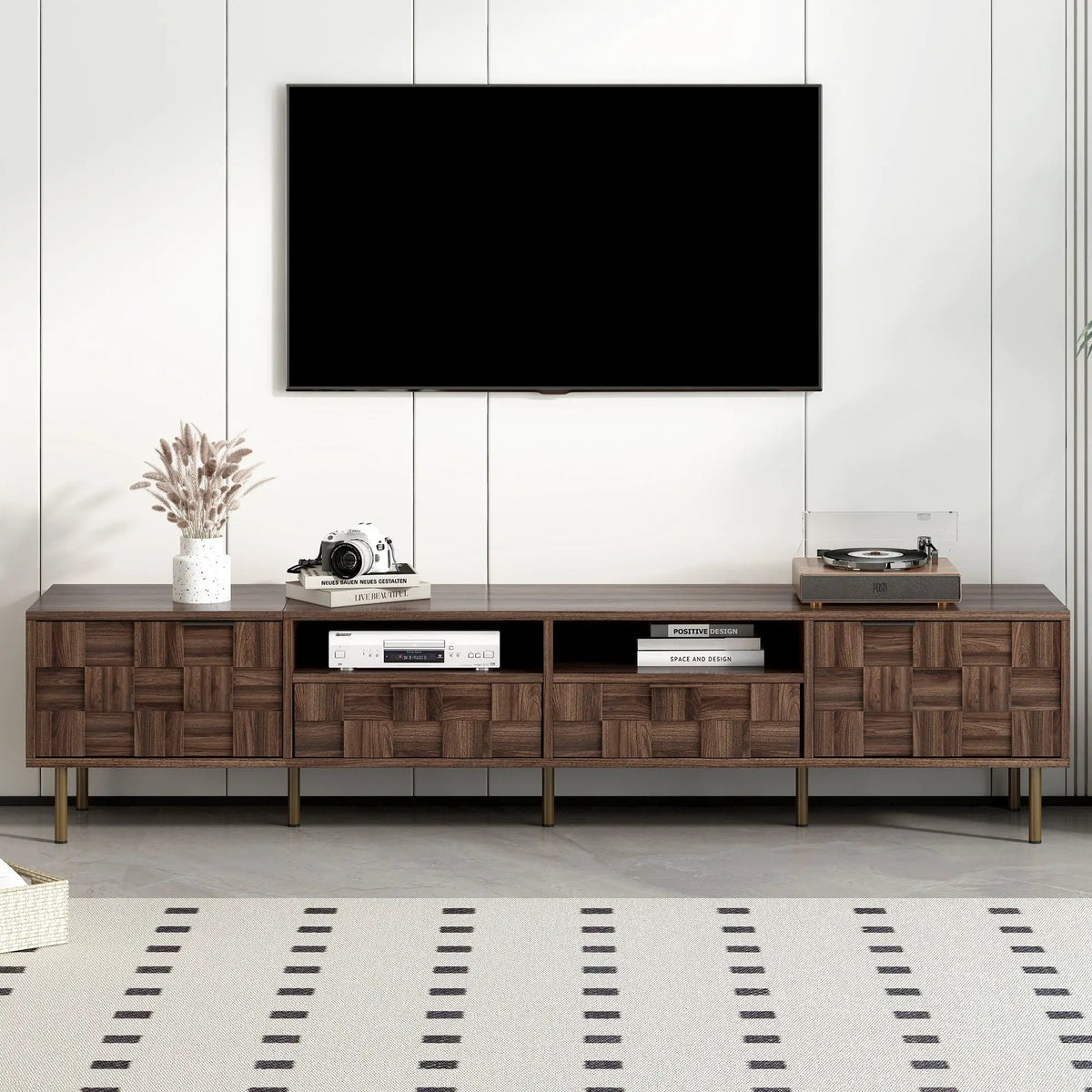 TV Stand | Media Console | 78.7 Inch with 2 Drawers 4 Cabinets | Mid Century