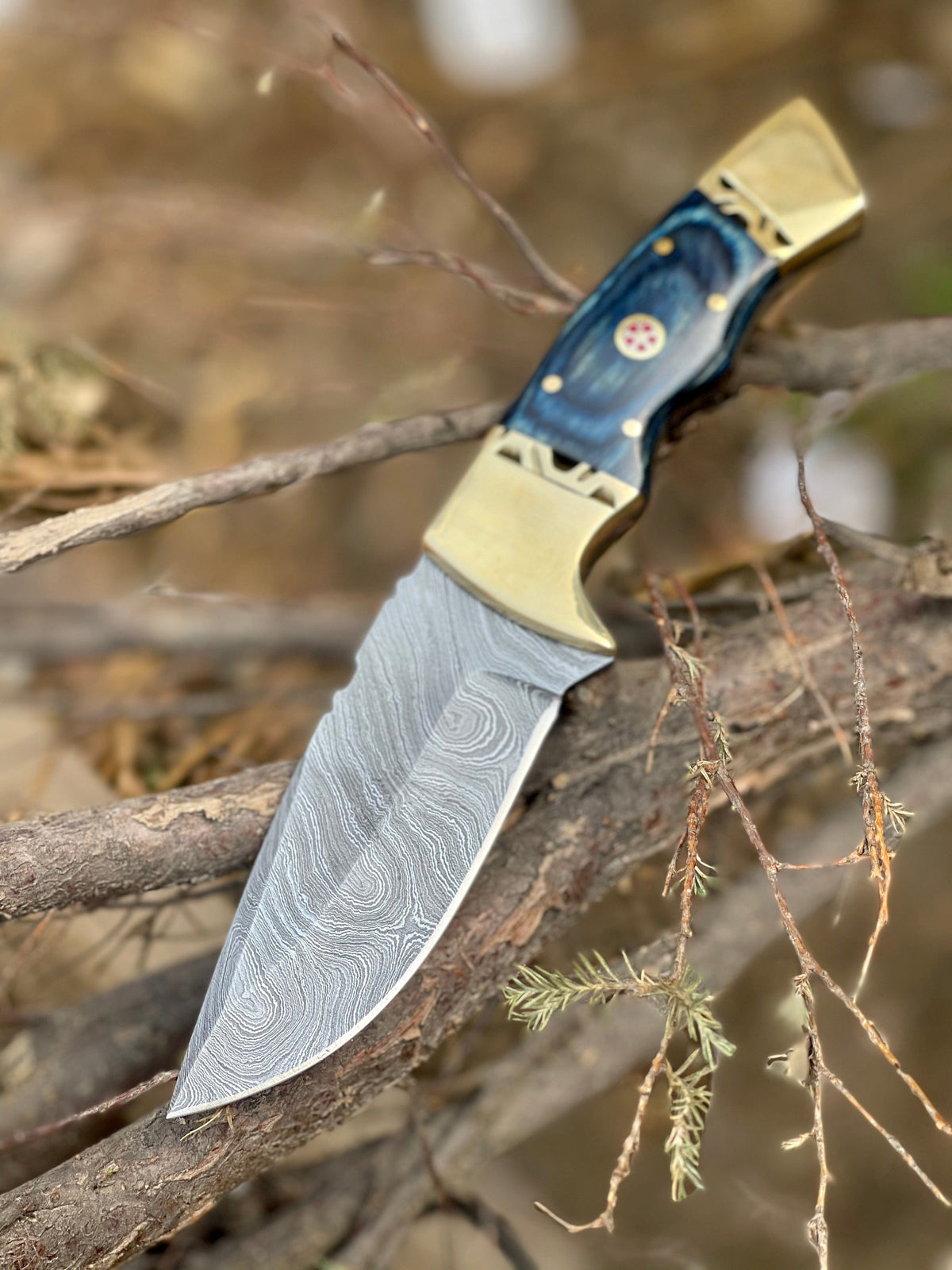 Hunting Knives 9" Forged Damascus Steel Blade with Pakka Wood Handle, Brass Bolster | 9 Inch | Damascus Steel | hunting Knife