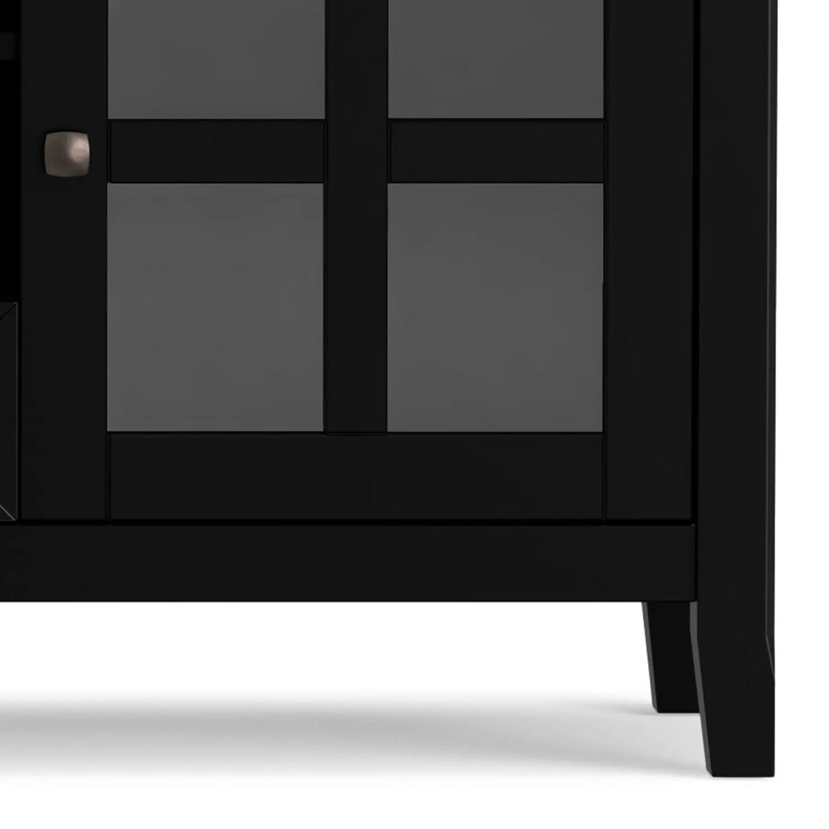 Acadian TV Media Stand | Handcrafted Solid Wood | 2 Bottom Drawers | Tempered Glass Side Cabinets