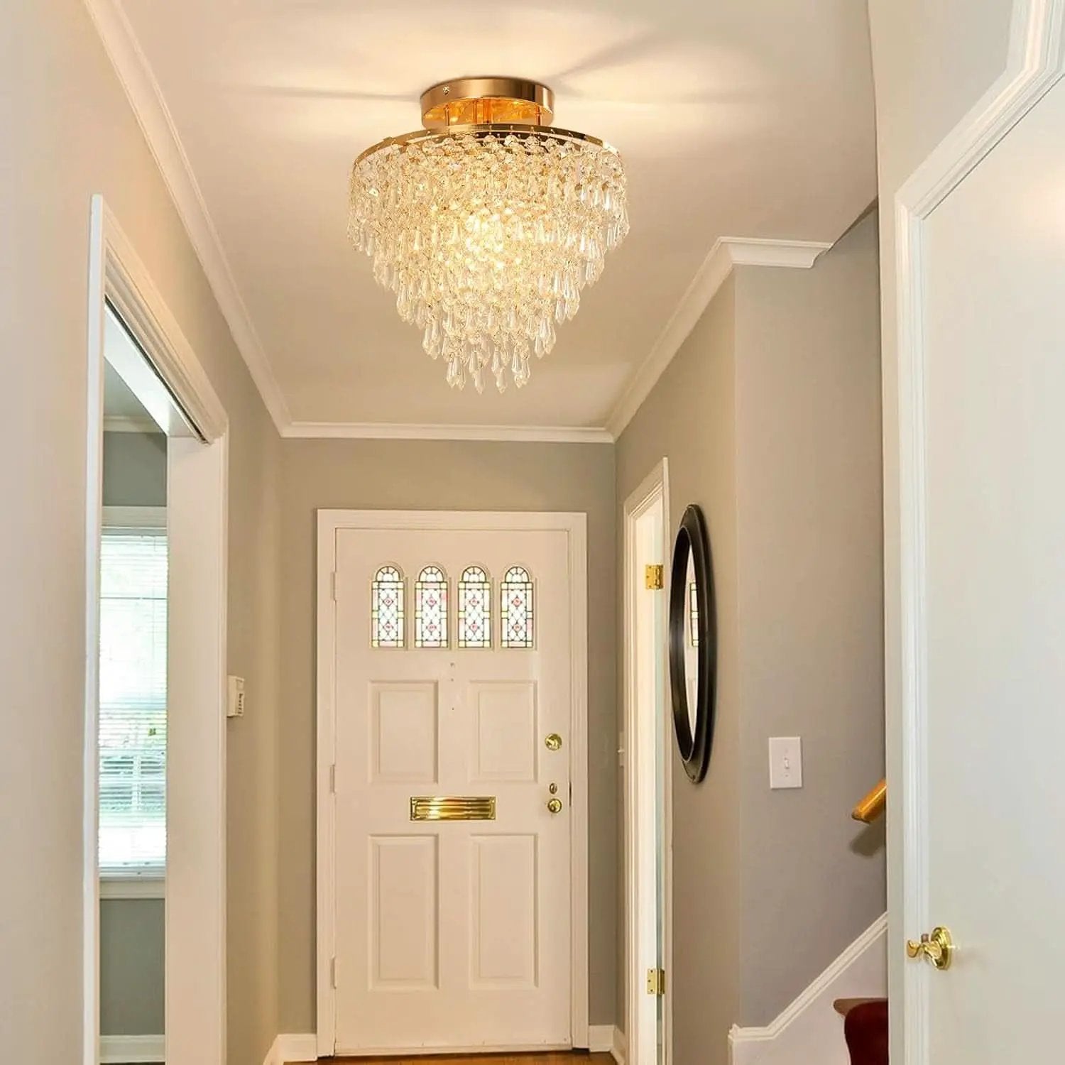 Gold Crystal Flush Mount Chandelier 30cm Ceiling Light from PriceLows™