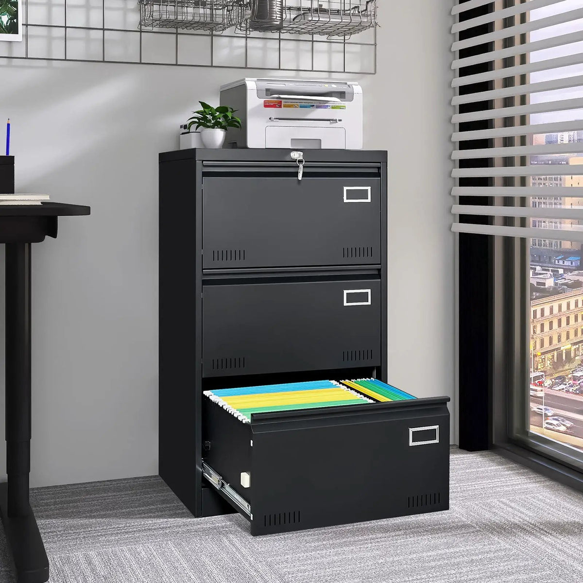 Lateral File Cabinet | 3 Drawer Locking Metal | Widened Drawers | 40 Inch Height