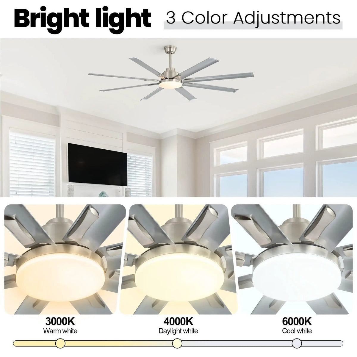 DC Motor Ceiling Fan With Dimmable Light And 8 Blade Aluminum Blades Nickel | 84 x 84 x 10.55 in | Aluminum | Home