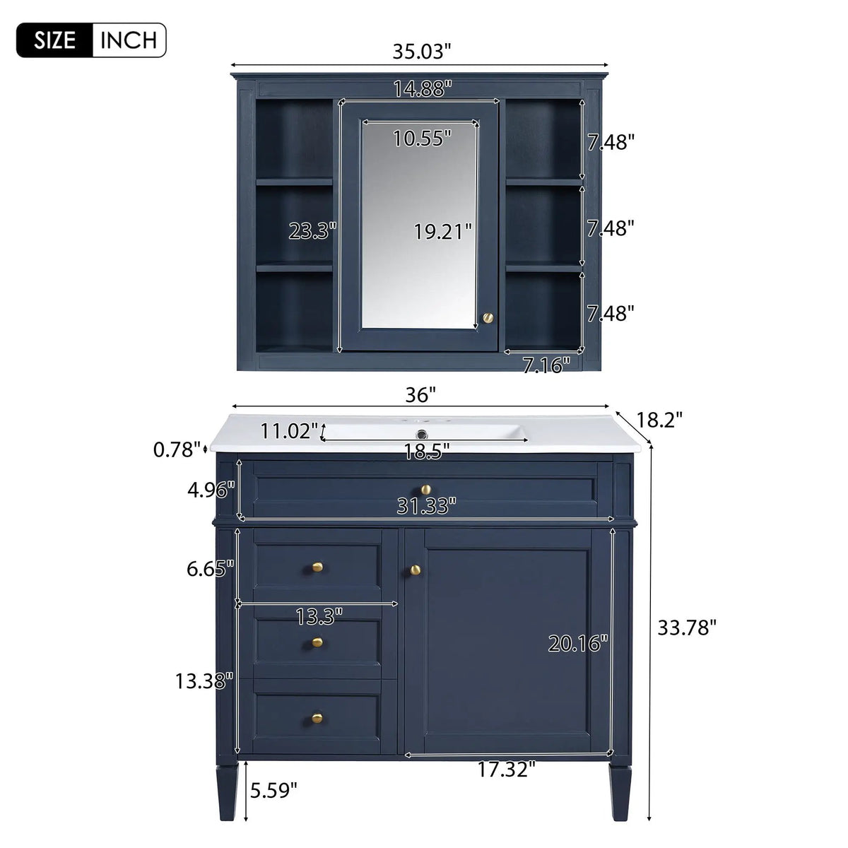 Bathroom Vanity With Mirror Cabinet | Single Sink | Soft Close Doors And Drawers
