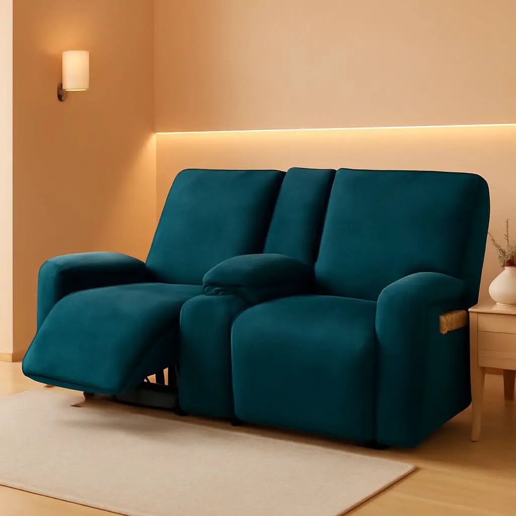 Deep Teal Velvet 8 Piece Reclining Loveseat Cover Set from PriceLows™