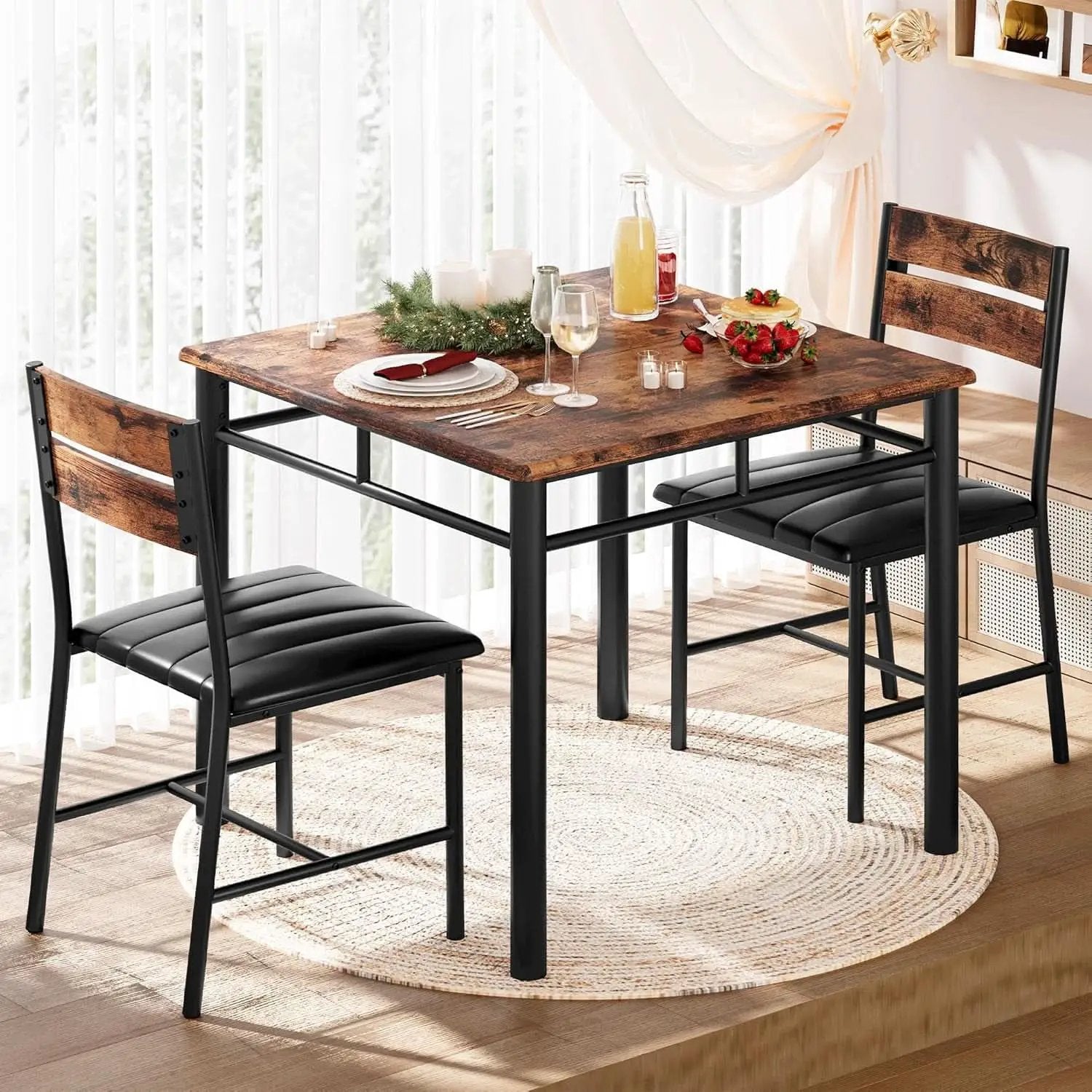 Space Saving Dining Table Set For Two Rustic Brown Finish from PriceLows™