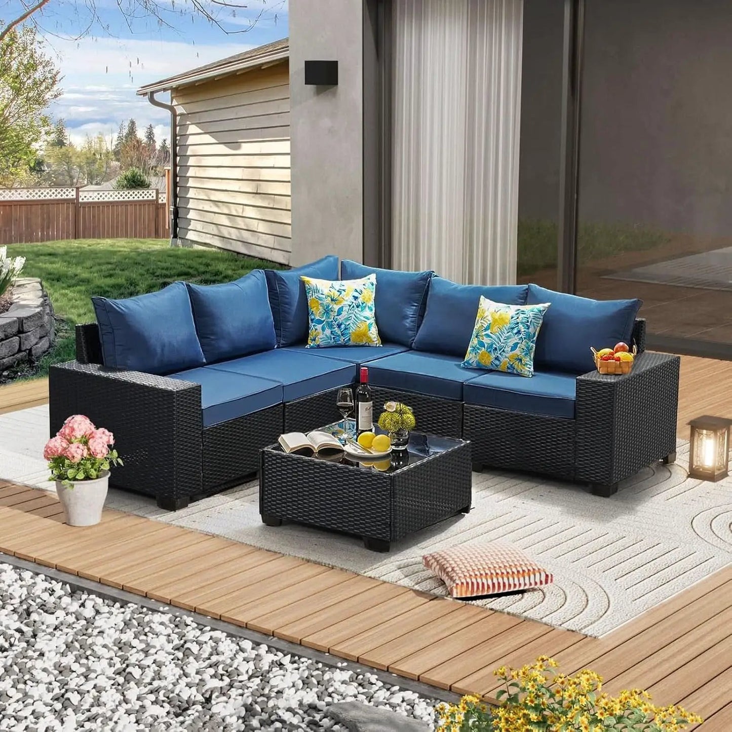 Six Piece All Weather Outdoor Wicker Sectional Sofa Set from PriceLows™