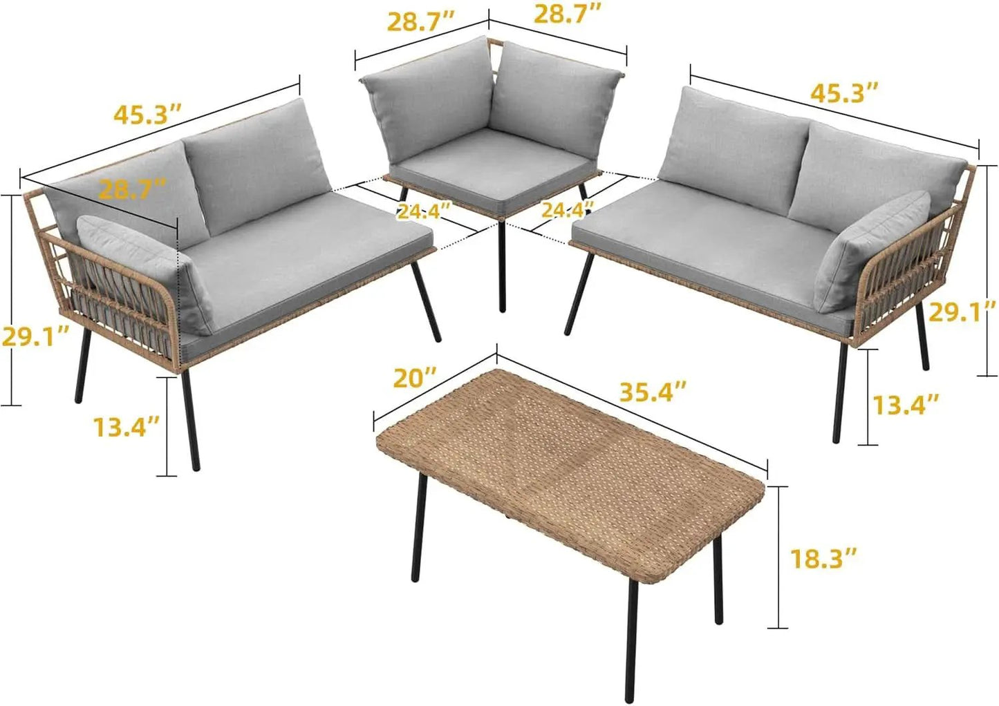 Patio Furniture Set 4 Piece Wicker Outdoor Grey Sectional from PriceLows™