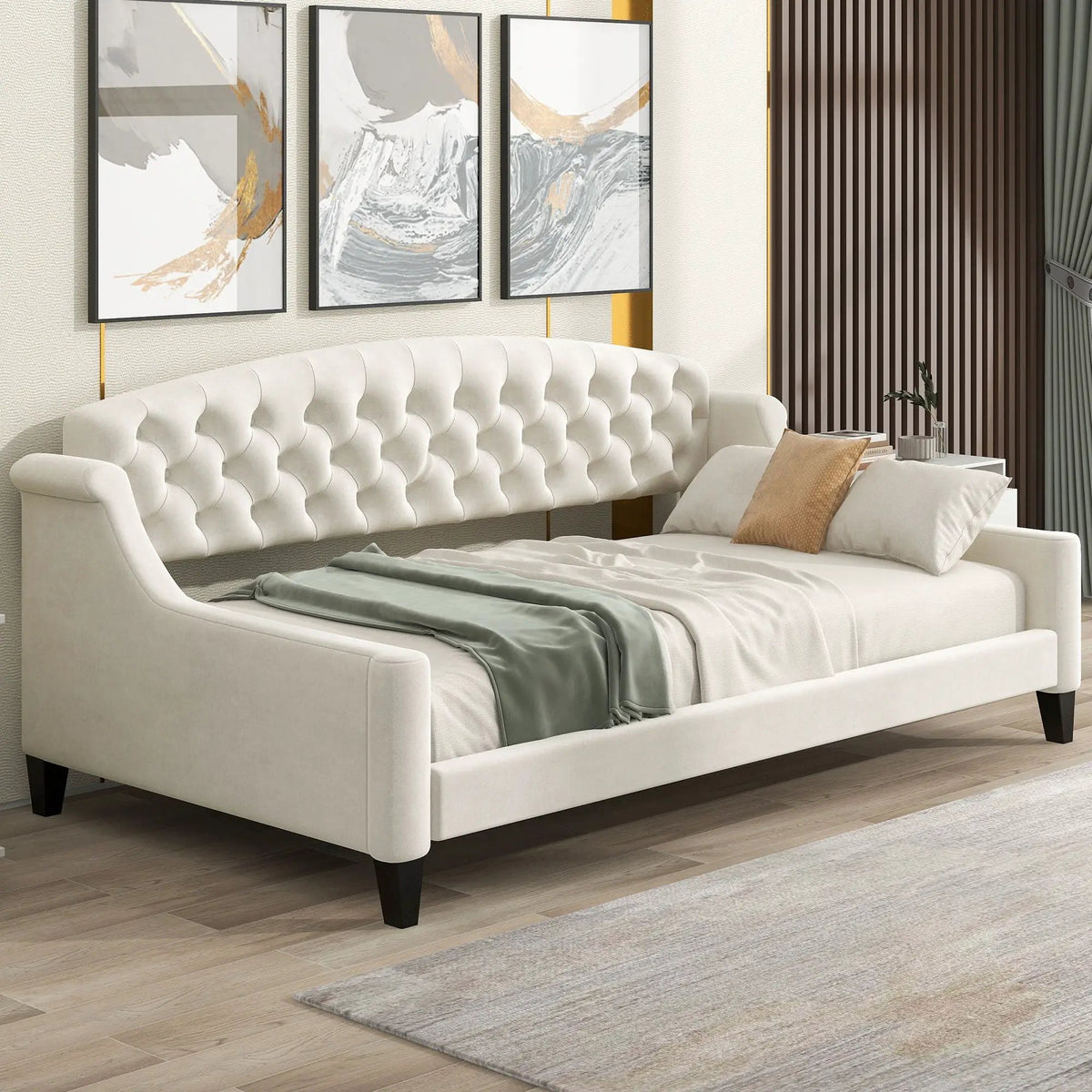 Tufted Button Daybed | Modern Design | Reinforced Slats | Solid Legs
