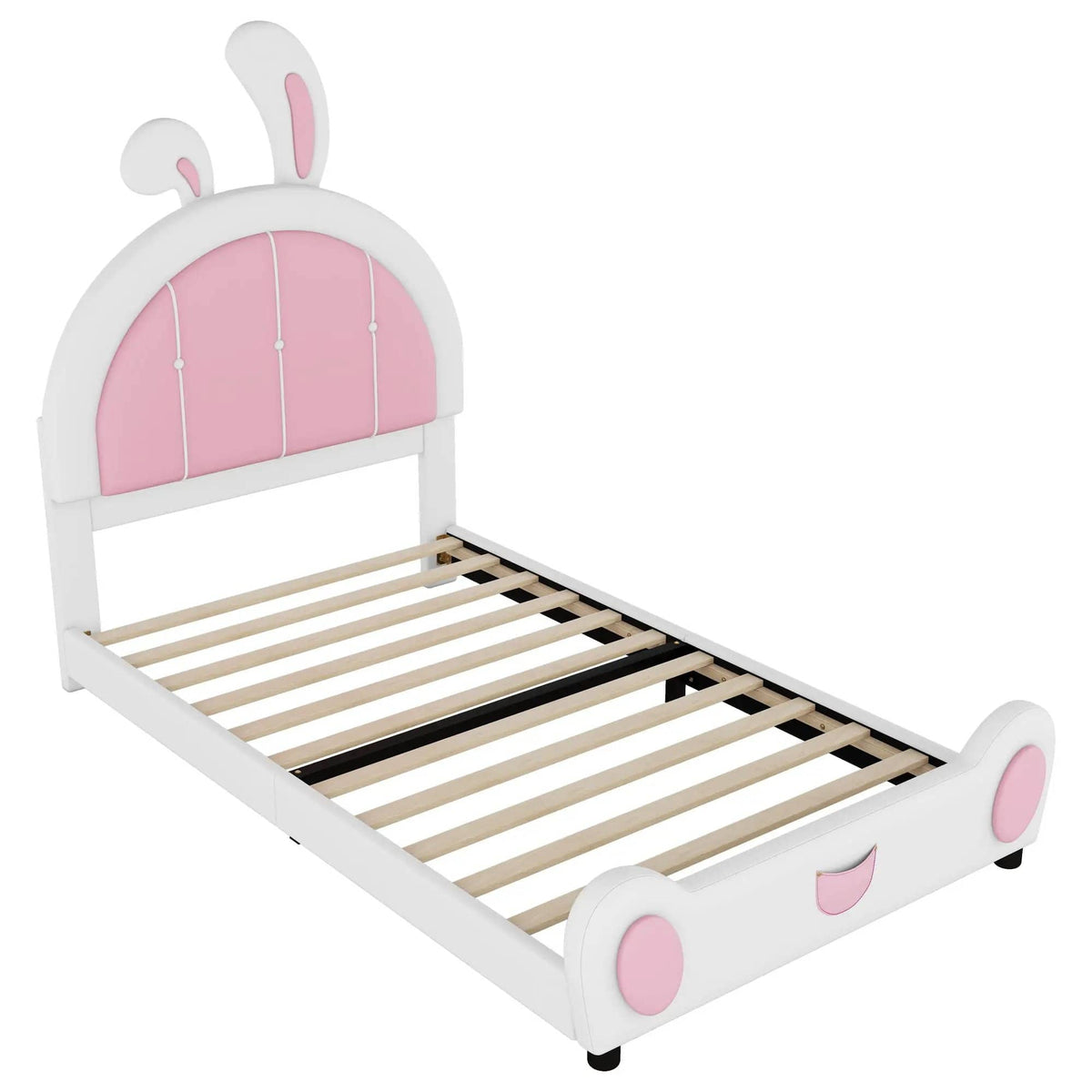 Upholstered Platform Bed With Rabbit Shaped Headboard | 78.7 x 39 x 55.12 in | Pine Wood | Bedroom