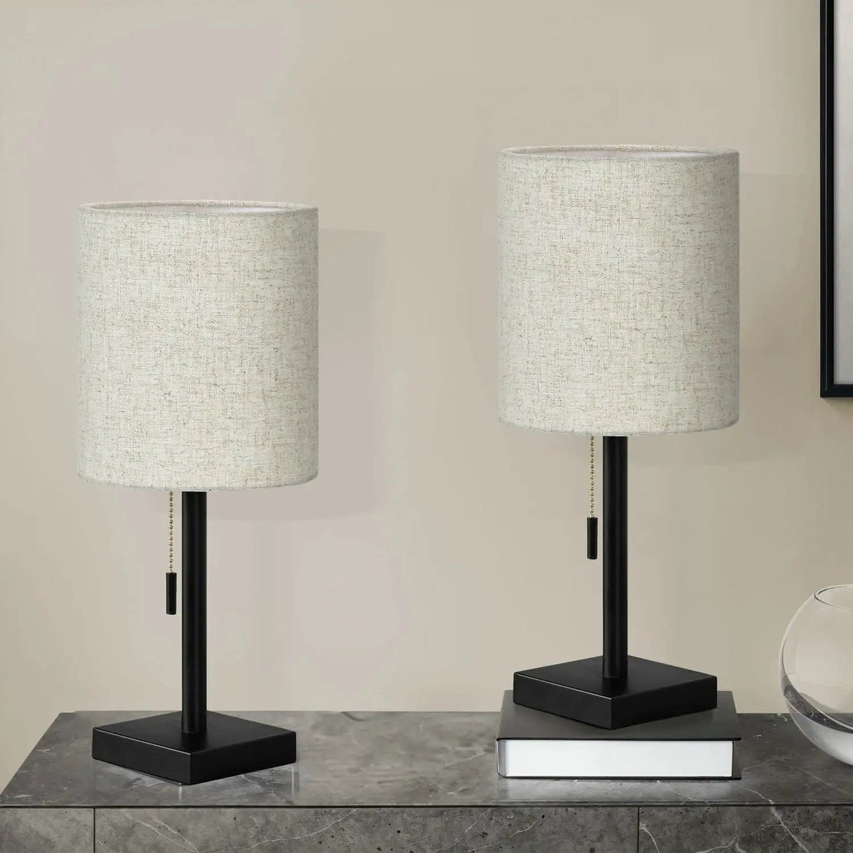 Lighting, Table Lamp, USB Port Included, Nickel, Contemporary (Set of 2) | 2 Pieces | Fabric & Metal | Home