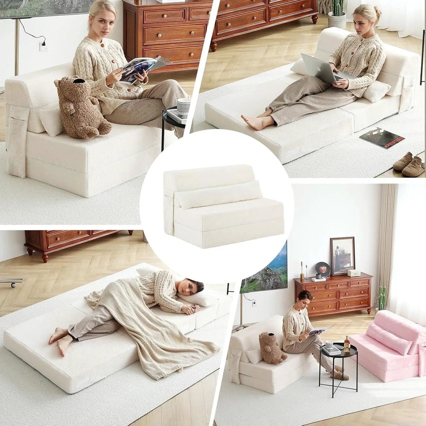 Multifunctional Sleeper Sofa Bed Single Size Beige from PriceLows™