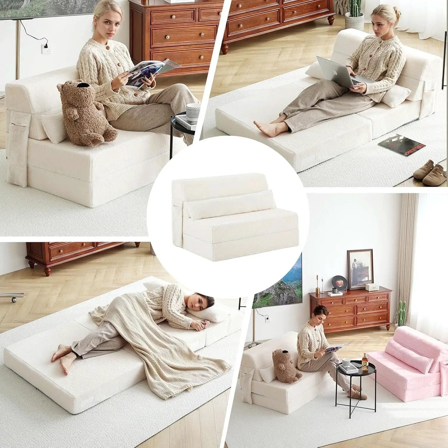 Multifunctional Sleeper Sofa Bed Single Size Beige from PriceLows™