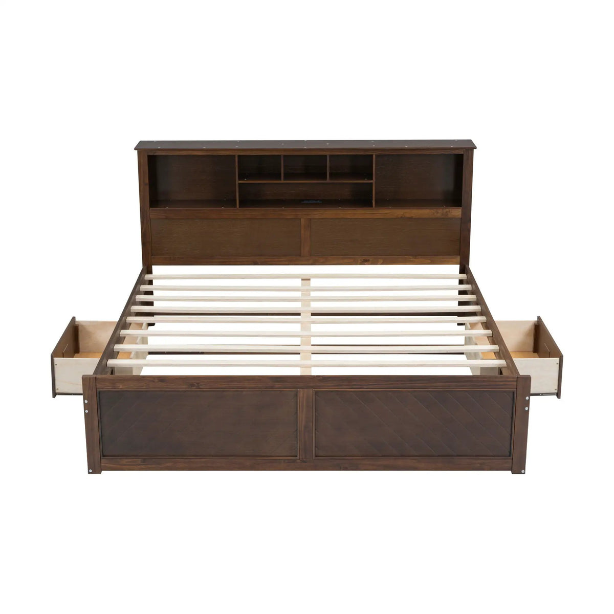 Platform Bed | Storage Headboard | USB Outlets | Solid Pine