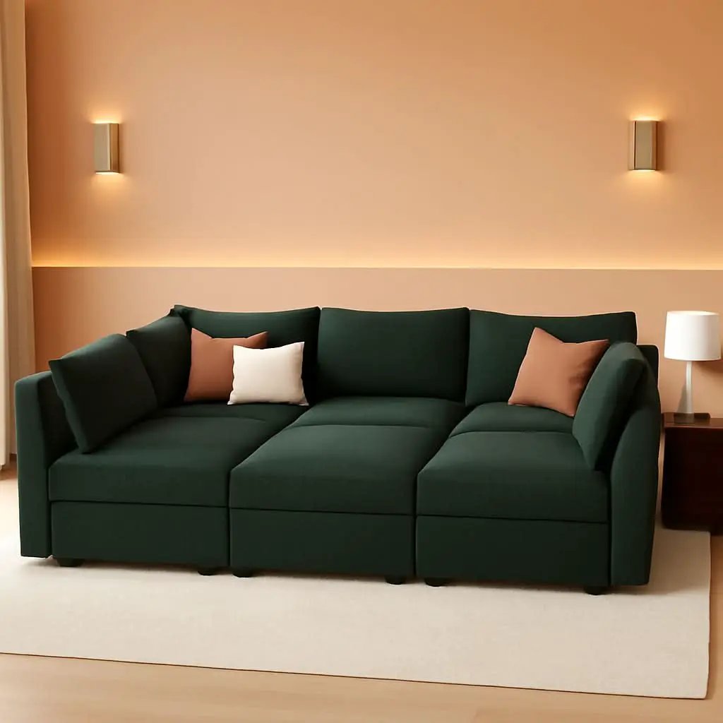 Emerald Green Modular Sleeper Sofa With Hidden Storage Compartment from PriceLows™