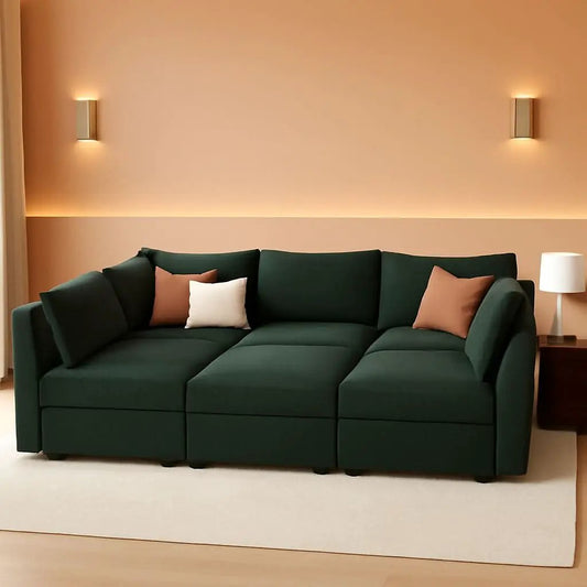 Emerald Green Modular Sleeper Sofa With Hidden Storage Compartment from PriceLows™