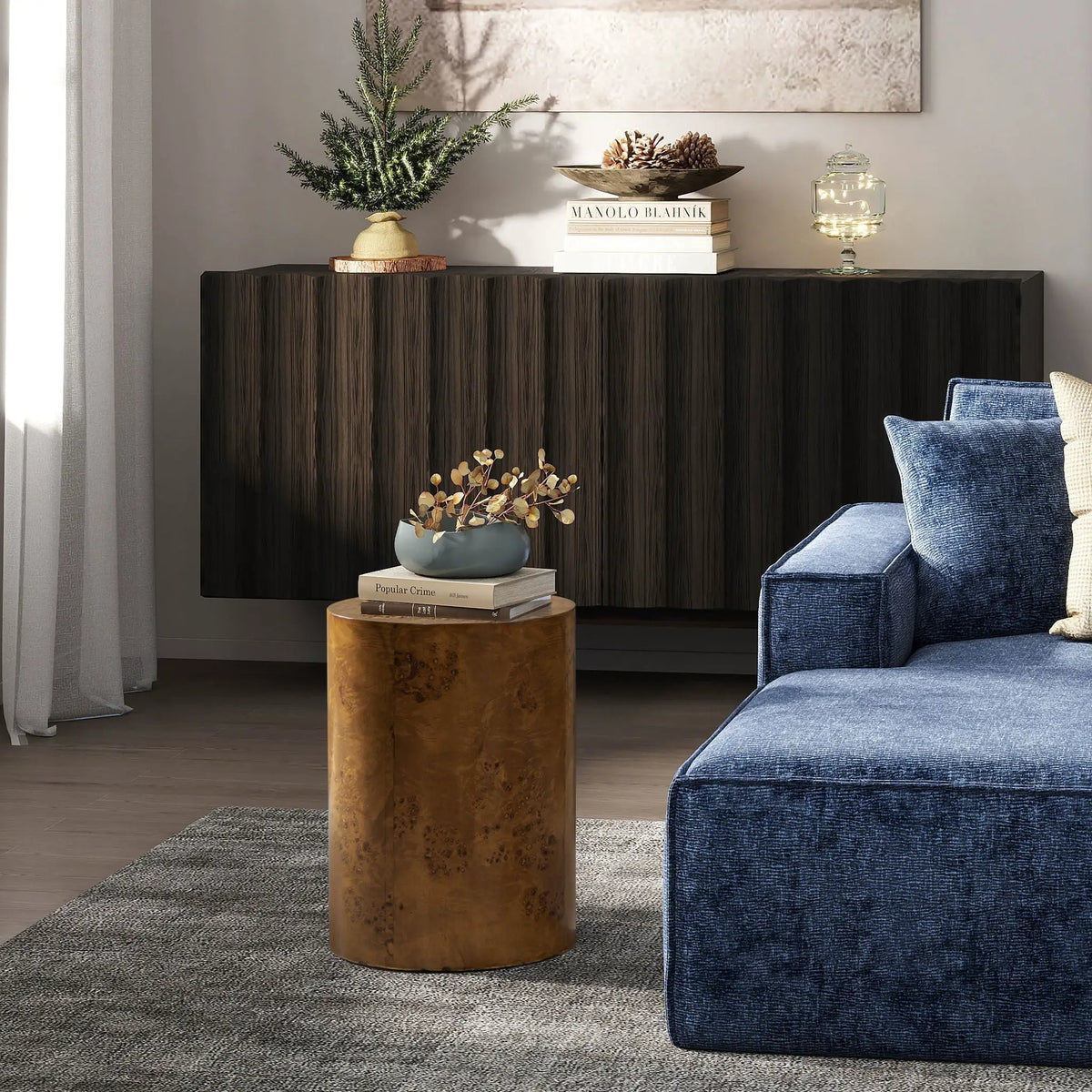 Nebula Pillar Side Table | Burl Wood Veneer | 29.5 Inch Height | Side Table Or Plinth