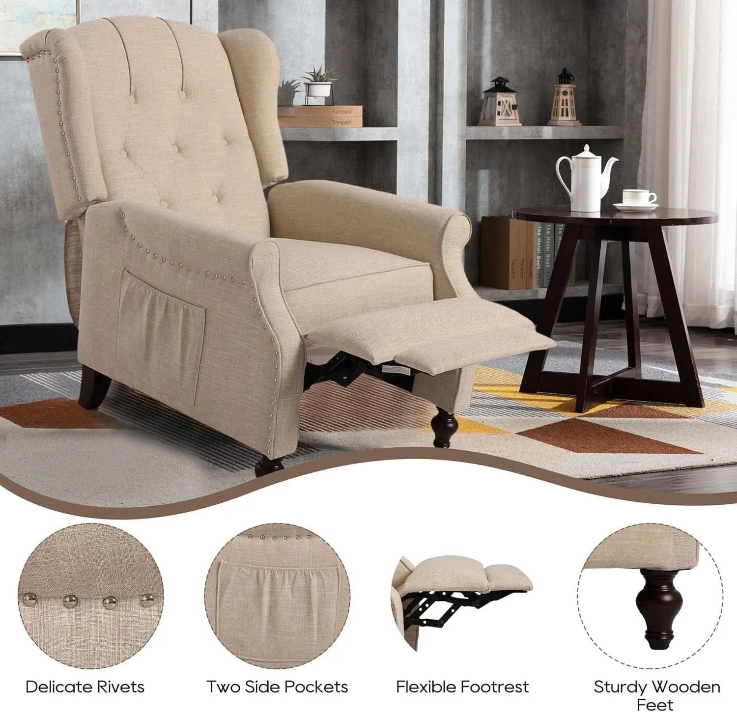 Wingback Recliner Chair With Massage And Heat Tufted Fabric from PriceLows™