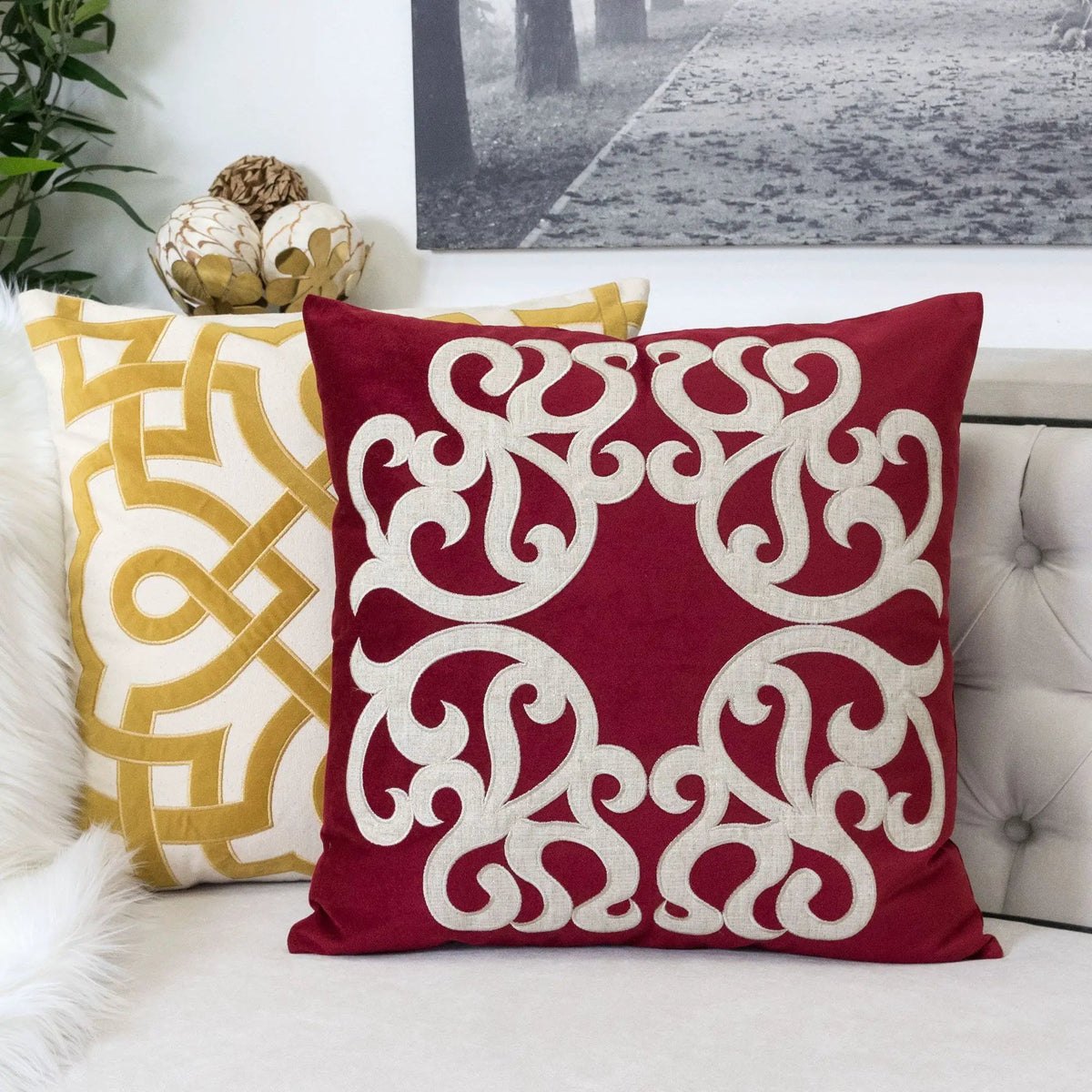 Pillow Cover | Vintage Vine Pattern | Hidden Zipper | Matching Back