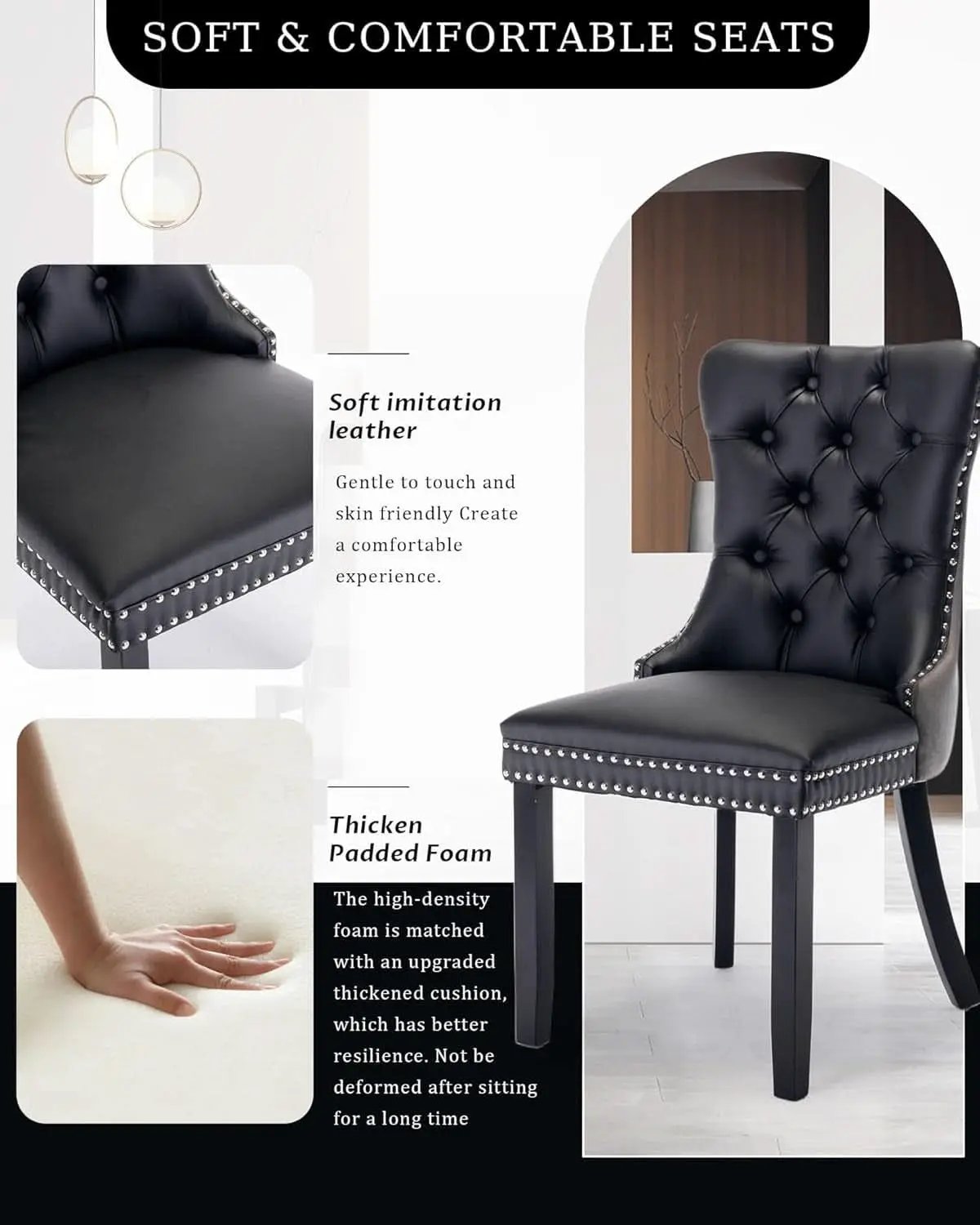 Leather Dining Chairs Set of 2 Black Nailhead Trim from PriceLows™