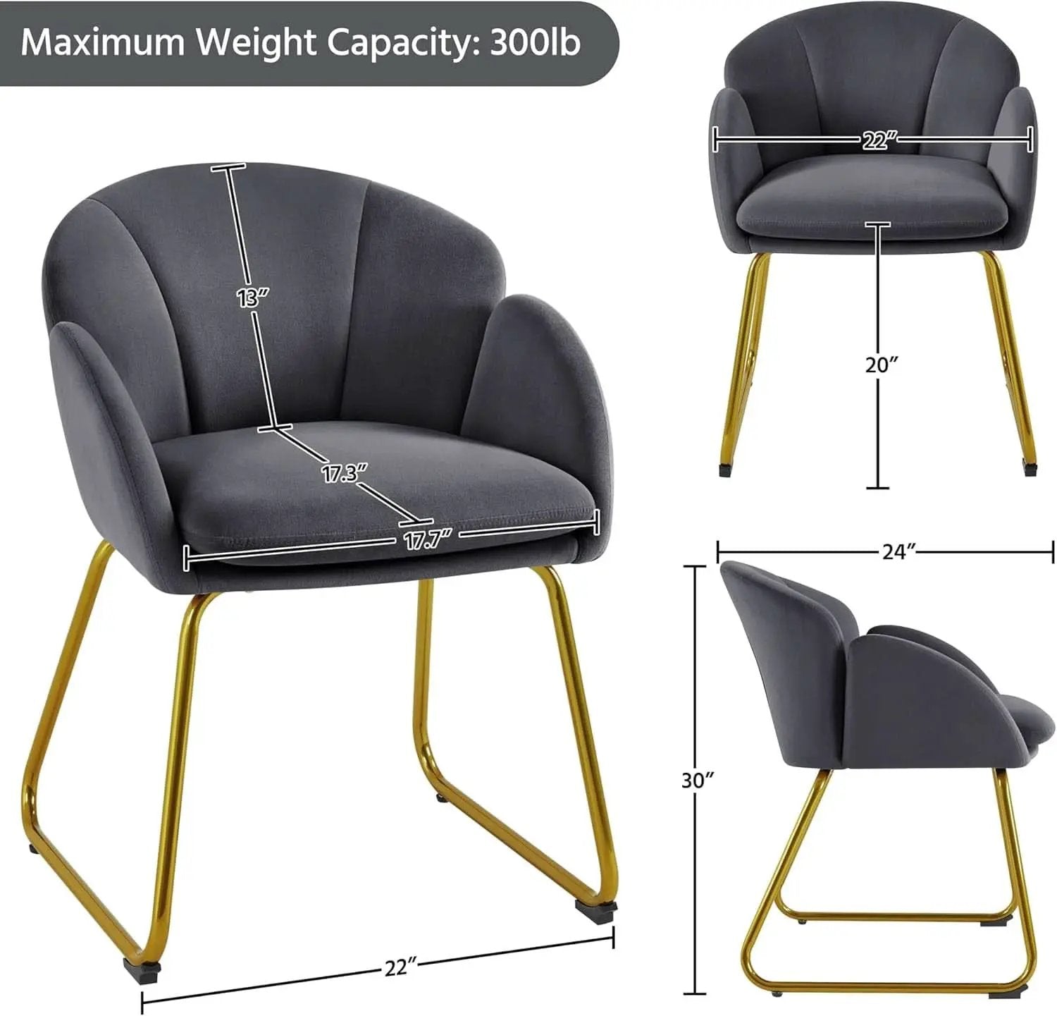 Flower Shape Velvet Armchair With Golden Legs Dark Gray from PriceLows™