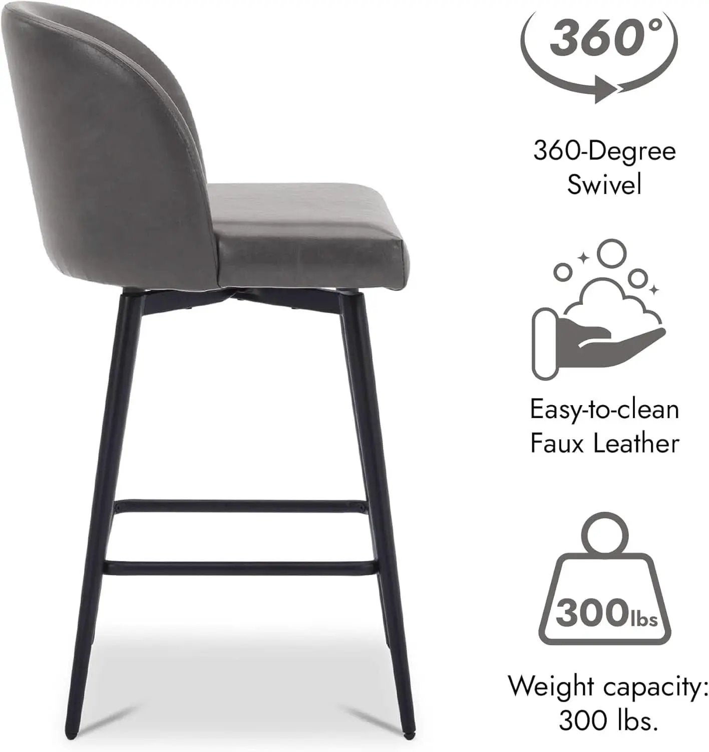 Counter Height Bar Stools Set of 3 26in Grey Faux Leather from PriceLows™