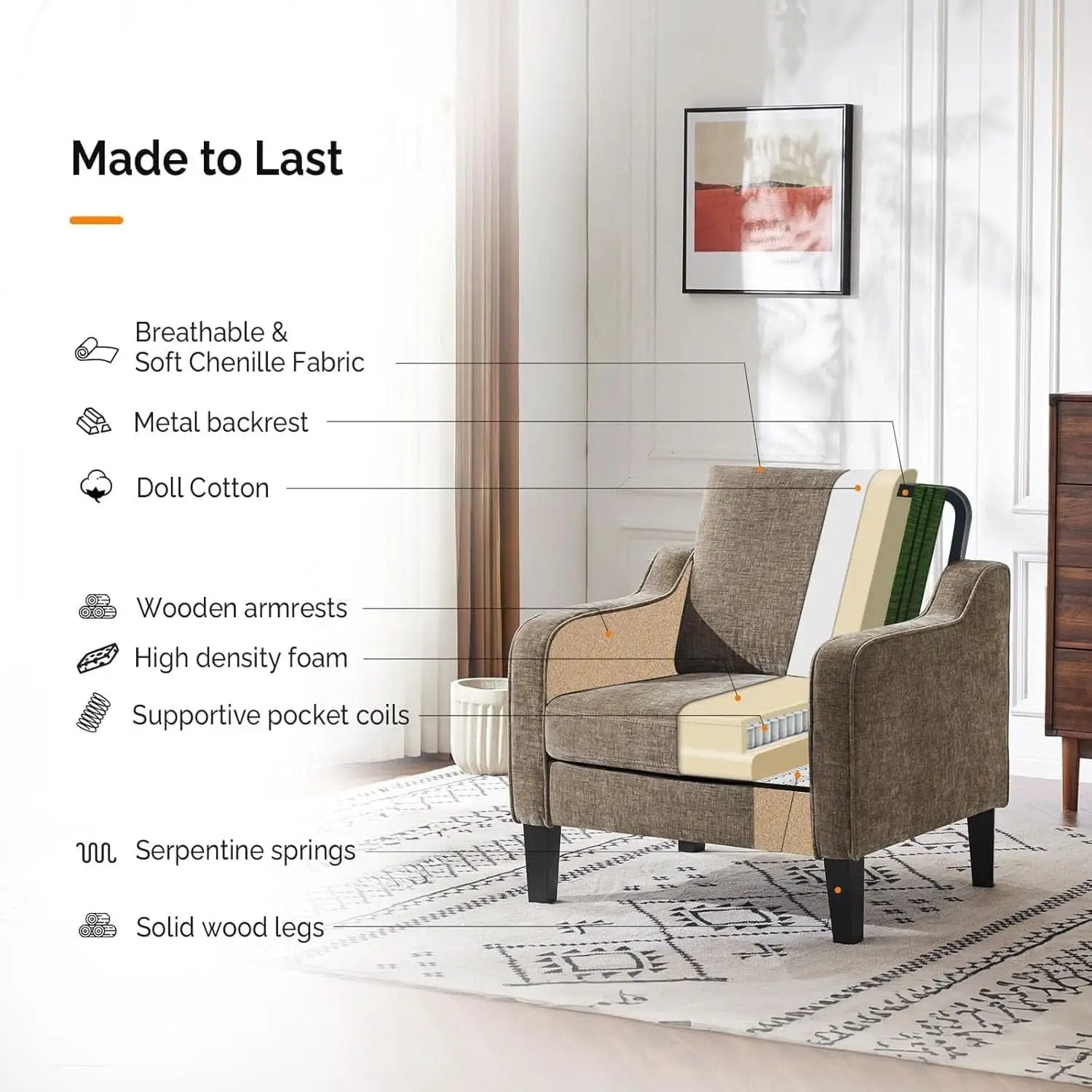 Light Brown Midcentury Upholstered Accent Chairs Set from PriceLows™