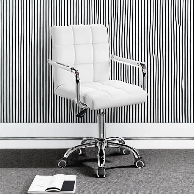 White Mid Back Office Task Chair With Adjustable Height And 360 Degree Swivel from PriceLows™