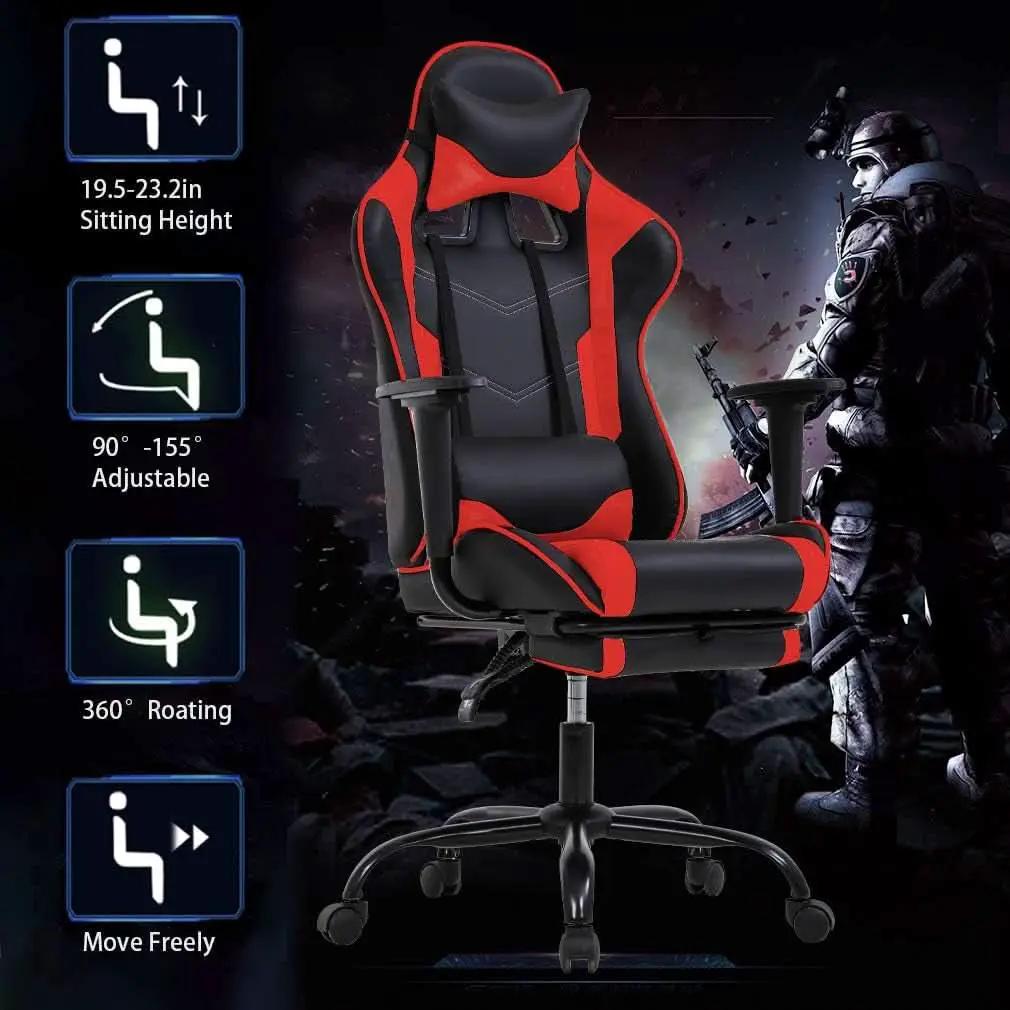 Ergonomic Gaming Chair With Footrest And Lumbar Support Red from PriceLows™