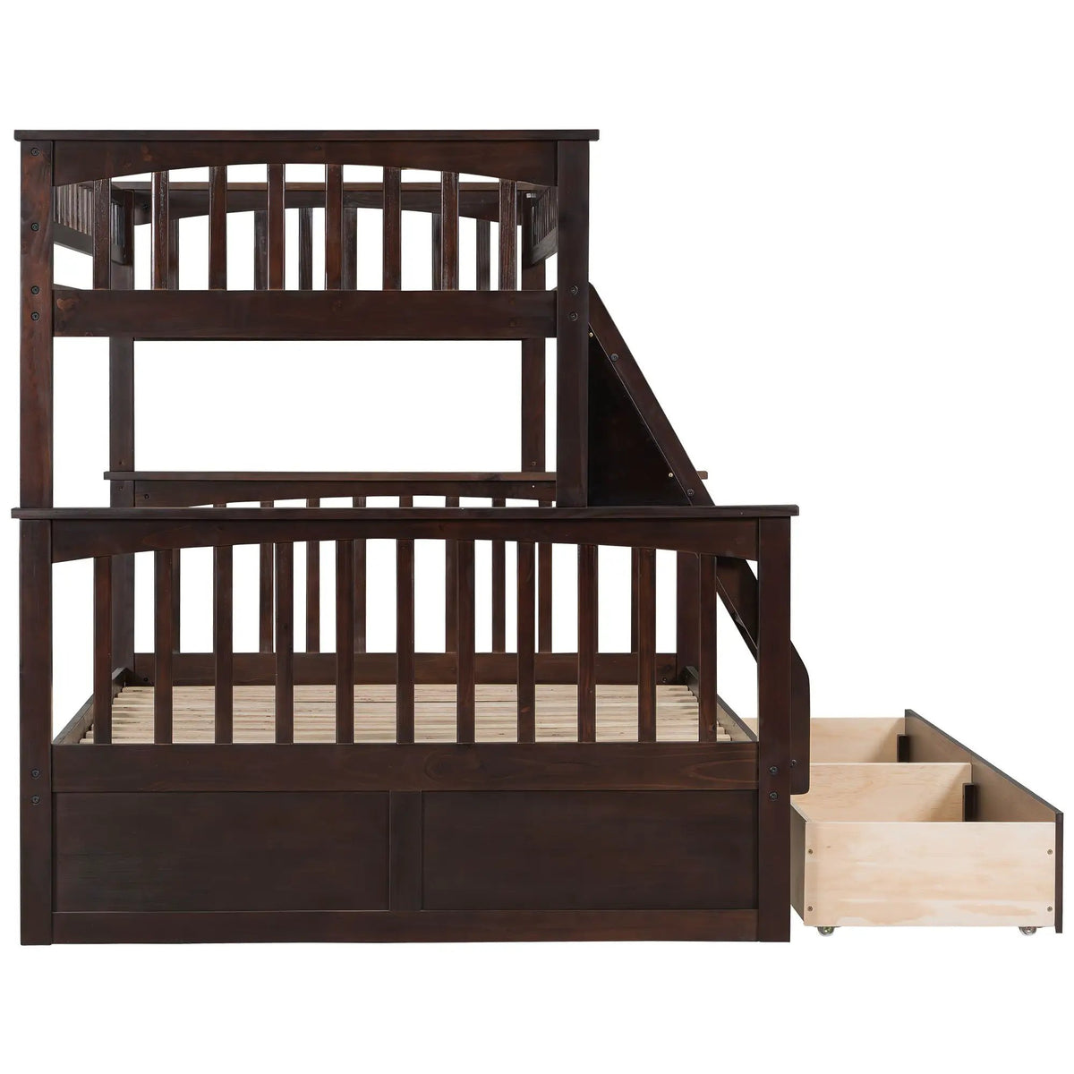 Bunk Bed With Drawers | Convertible Storage Design | Solid Pine Wood | Fence-Shaped Guardrail