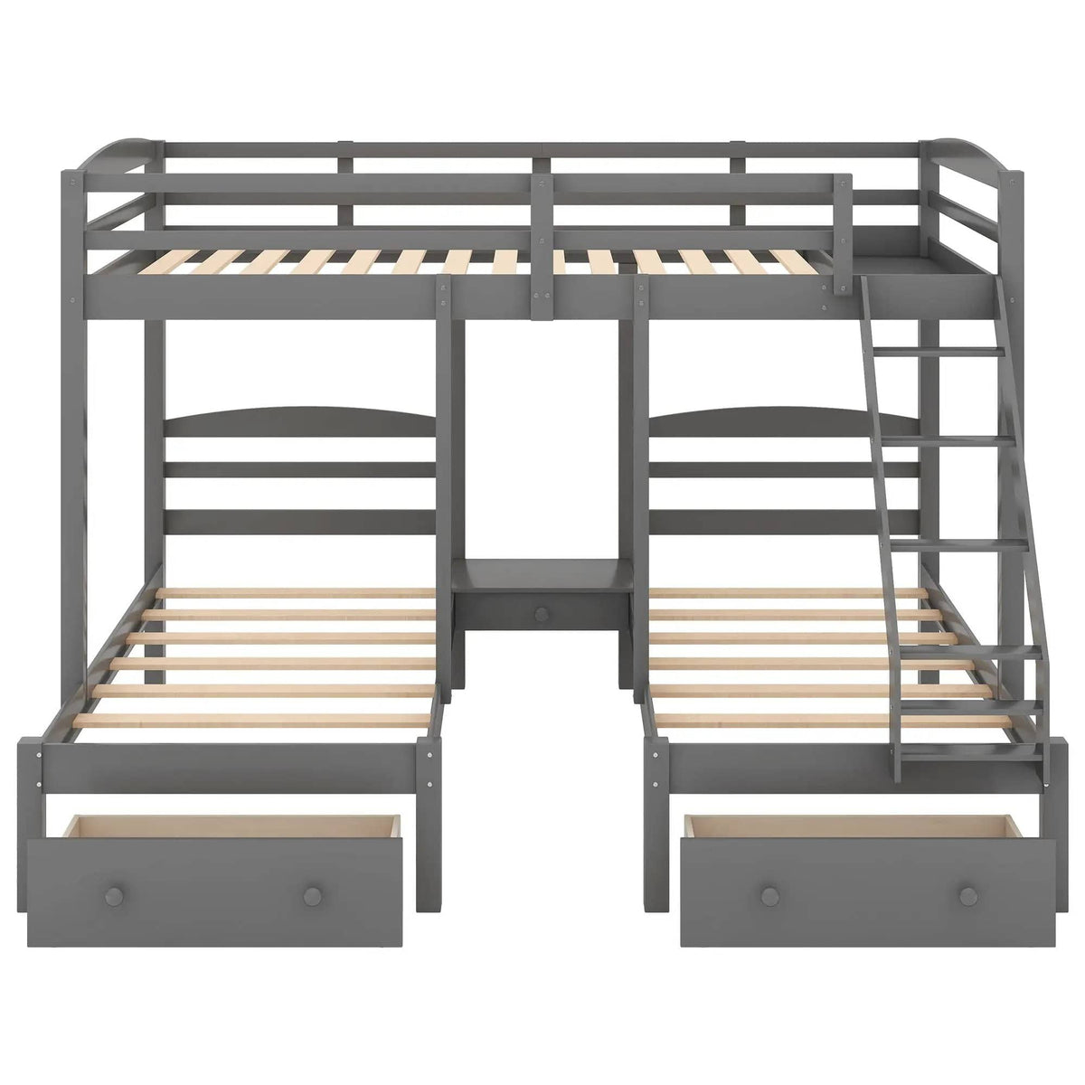 Full Over Twin & Twin Bunk Bed, Triple Bunk Bed With Drawers - | Bunk Bed | Pine Wood & Mdf | Gray