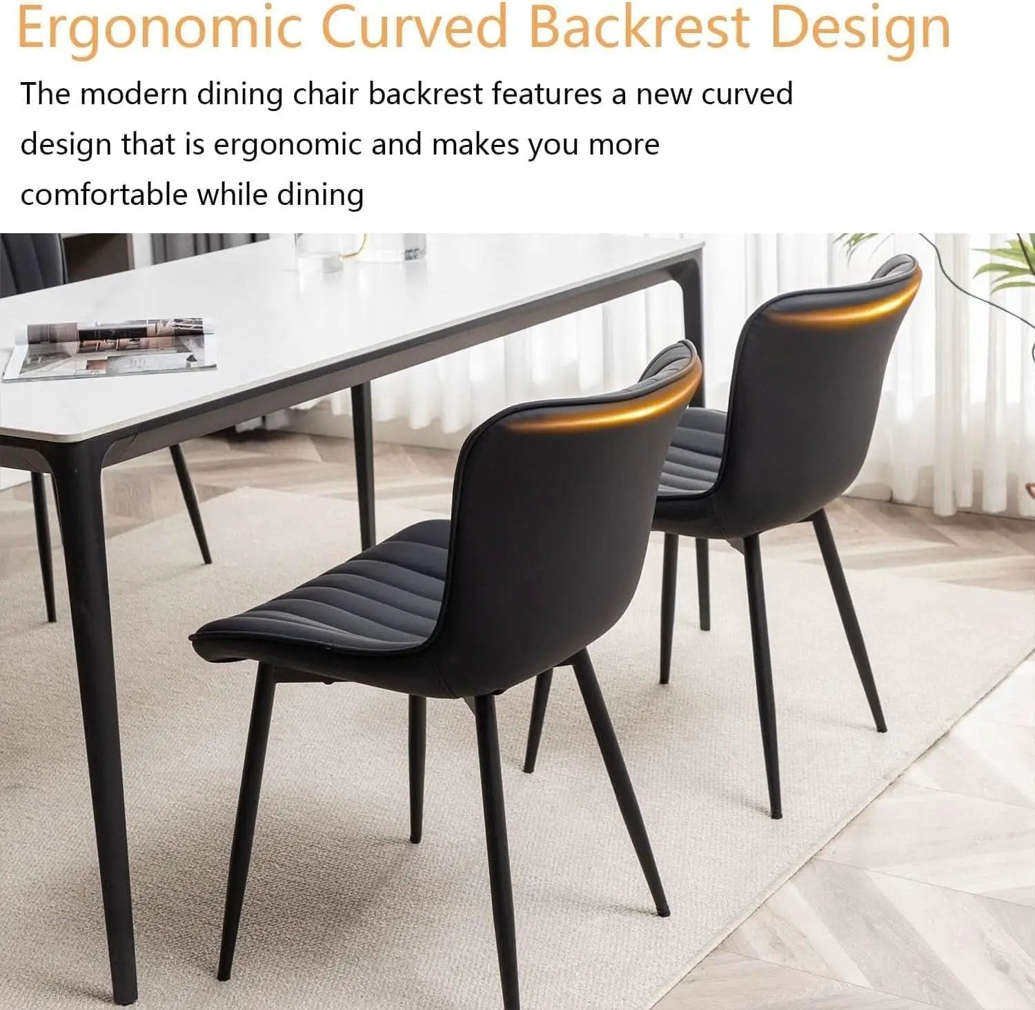Black Leather Upholstered Dining Chairs Metal Legs from PriceLows™
