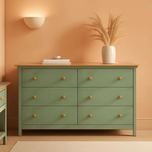 Shea Six Drawer Dresser Light Sage And Honey For Nursery from PriceLows™