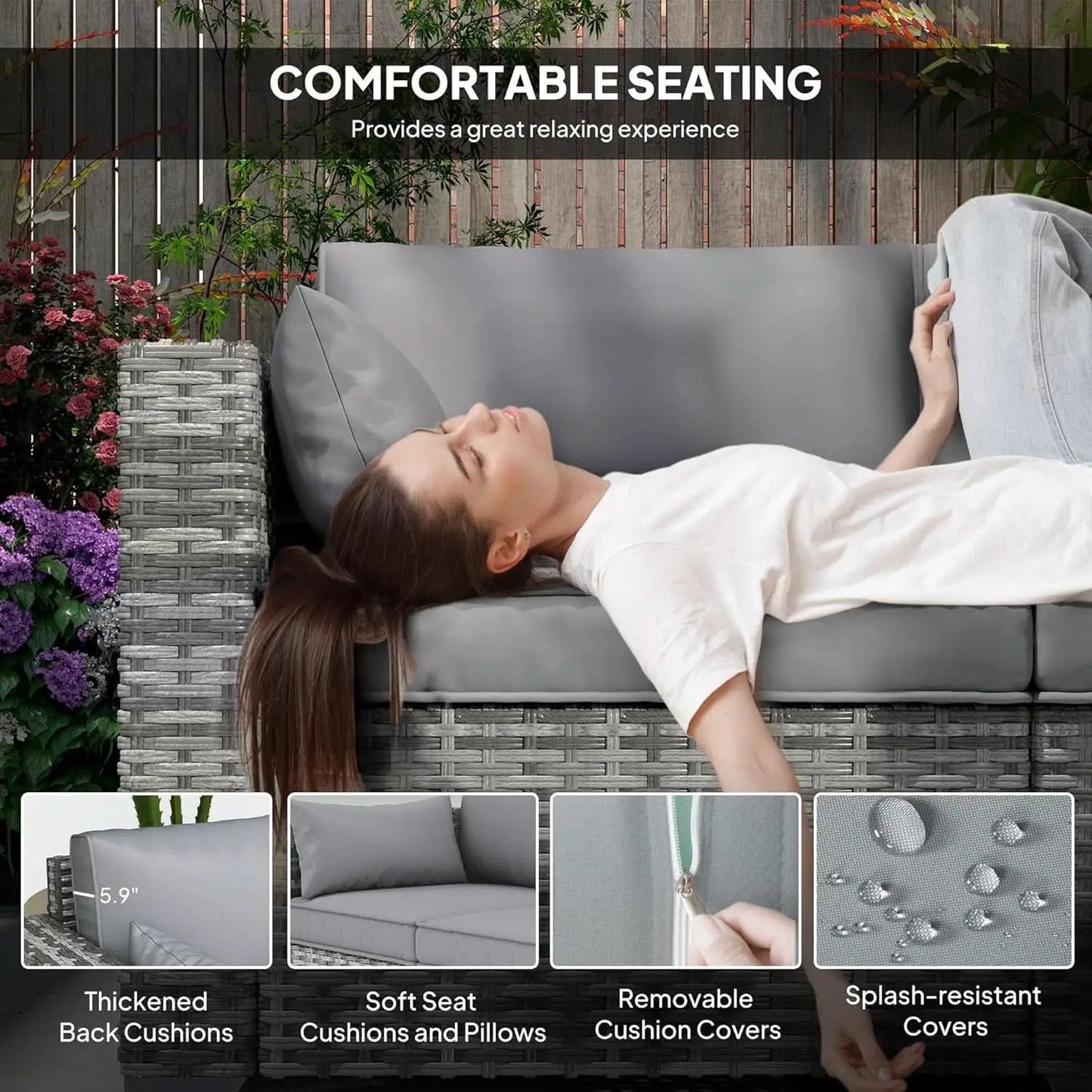 Three Seater Wicker Sofa with Side Tray Tables from PriceLows™