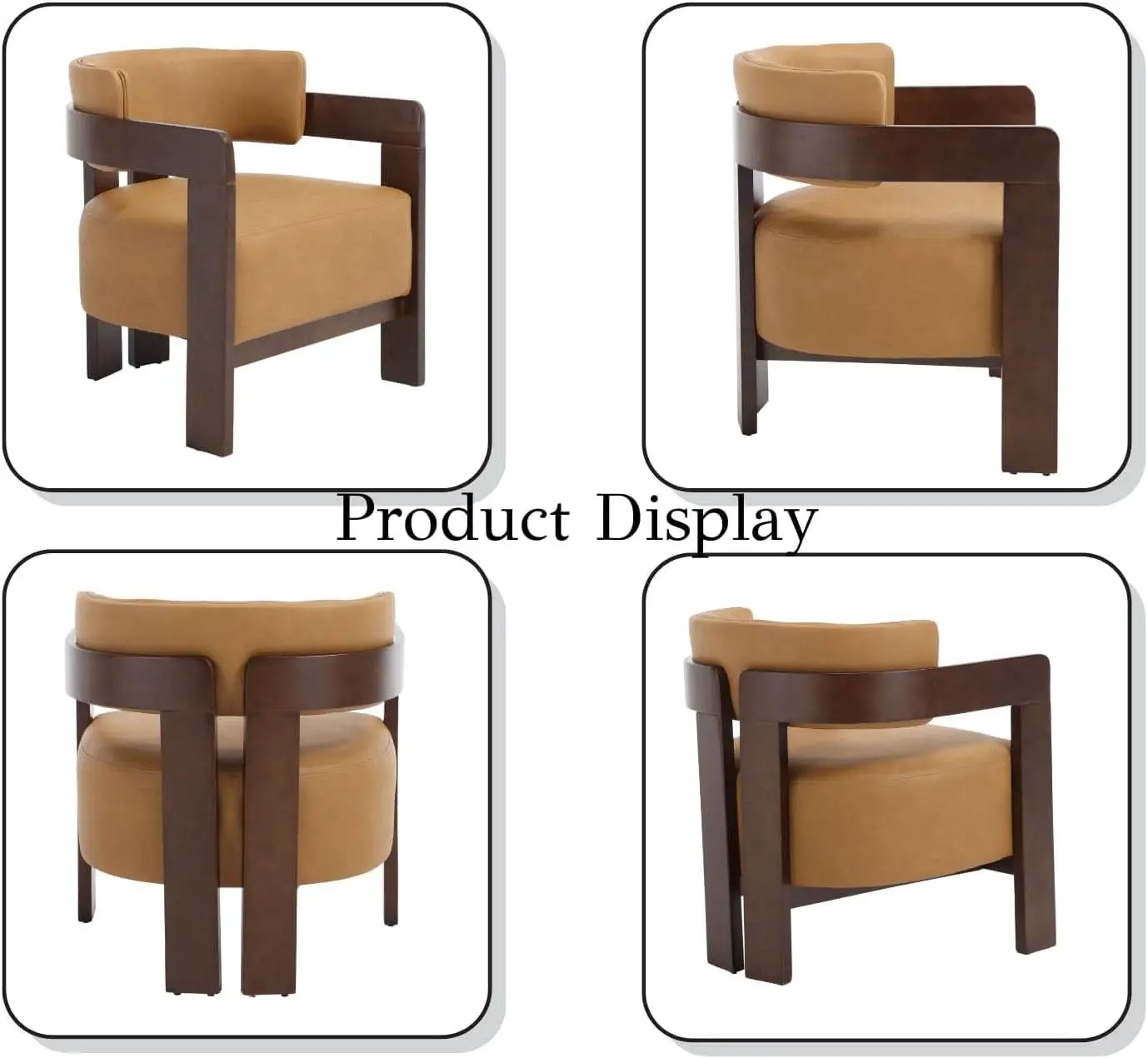 Brown Leather Barrel Chair Midcentury Upholstered WoodenLegs from PriceLows™