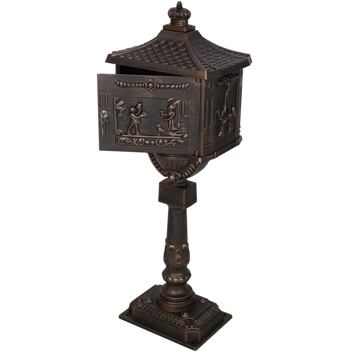 Cast Aluminum Mailbox | 45.5 Inch Height | Spacious Interior | Postal Box Design