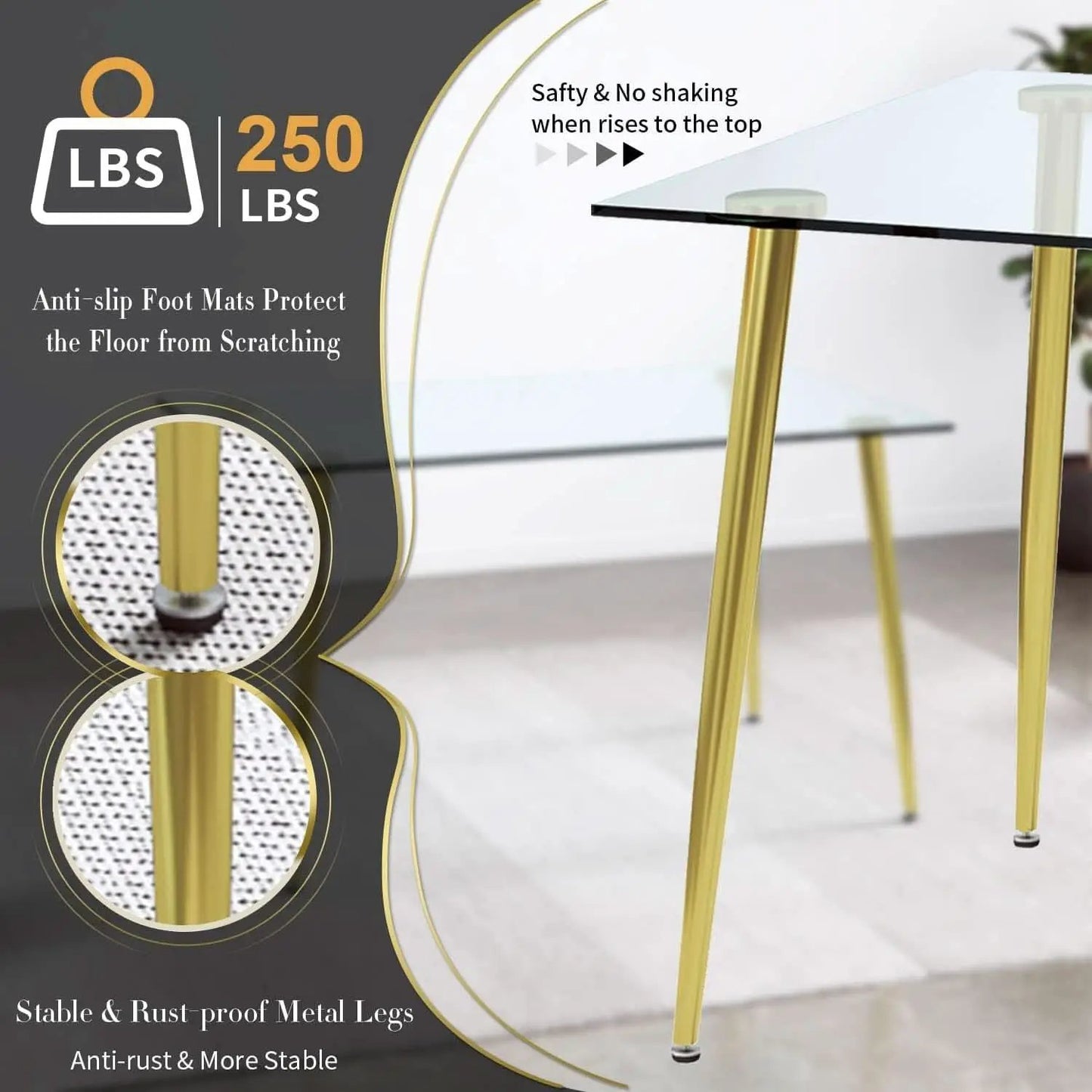 Glass Dining Table For 4 51 Inch Tempered Glass Gold Legs from PriceLows™