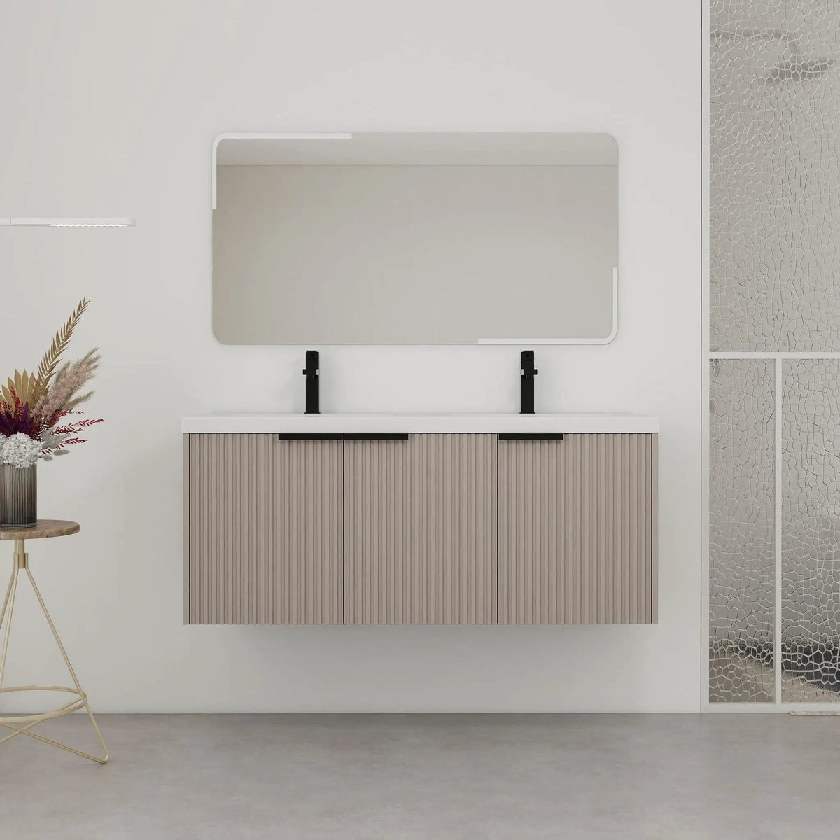 Contemporary Wall Mounted Bathroom Vanity With Resin Double Sink | 6 Pieces | Metal & Plywood | Bathroom