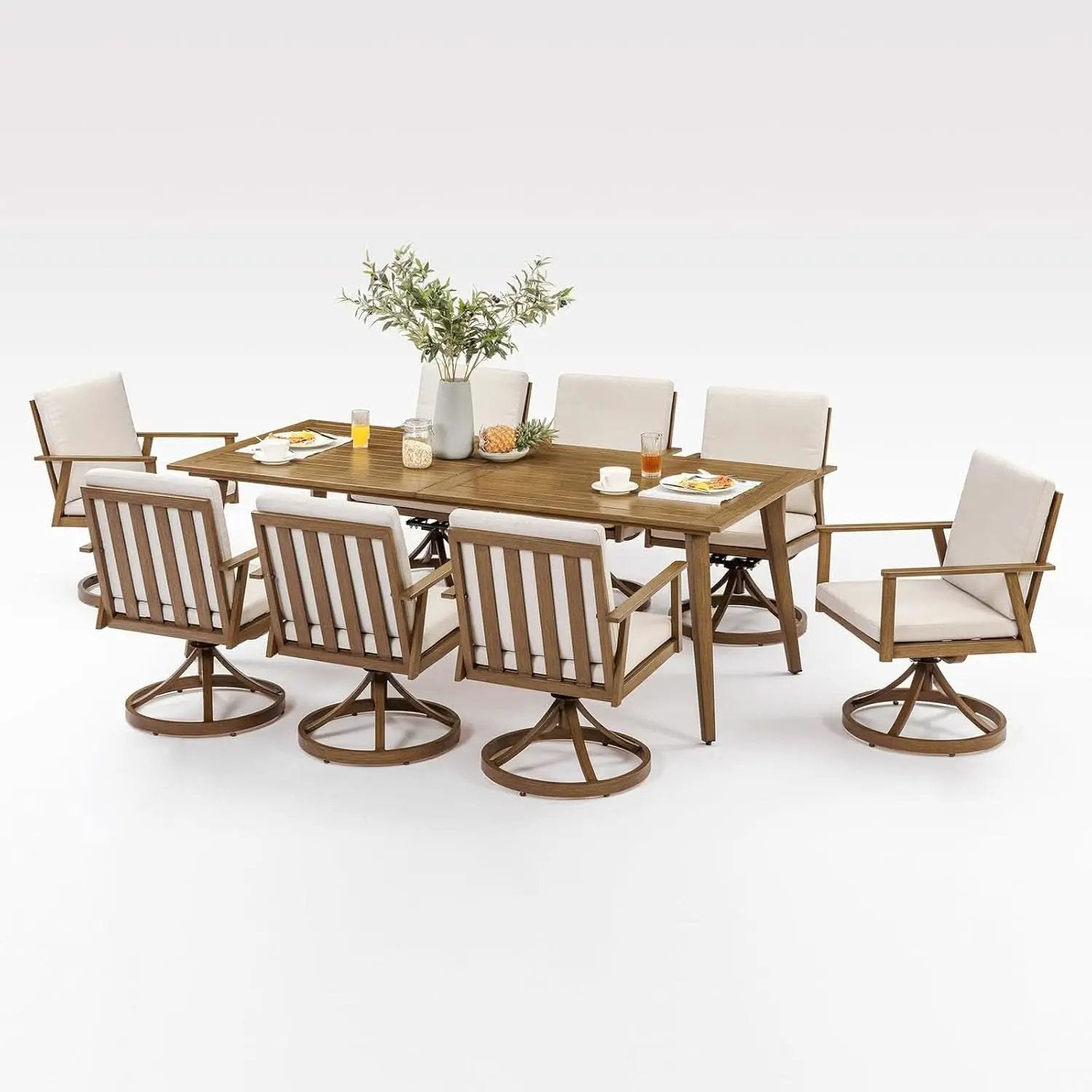 Nine Piece Outdoor Patio Dining Set with Swivel Chairs from PriceLows™